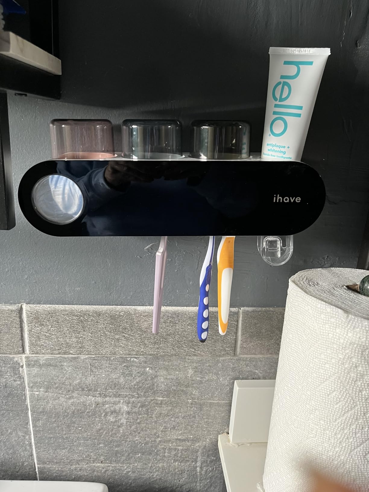 iHave UV Toothbrush Sanitizer Holder Wall Mount Toothpaste Dispenser, 2-Cup | Auto-Cycle Disinfection Toothbrush Holders for Bathrooms with UV Toothbrush Sanitizer & Toothpaste Dispenser, Breathing Light customer photo 1