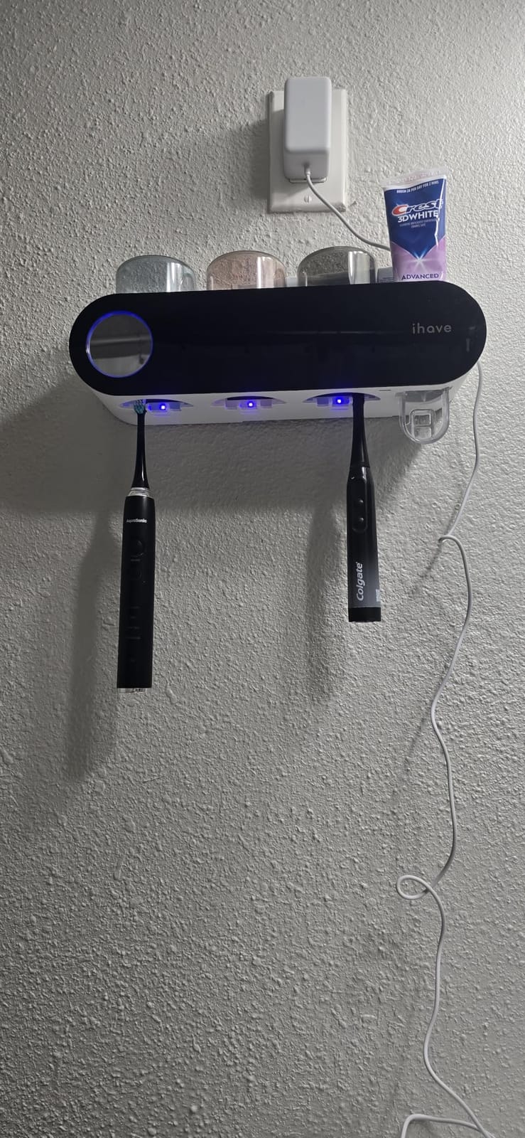 iHave UV Toothbrush Sanitizer Holder Wall Mount Toothpaste Dispenser, 2-Cup | Auto-Cycle Disinfection Toothbrush Holders for Bathrooms with UV Toothbrush Sanitizer & Toothpaste Dispenser, Breathing Light customer photo 2