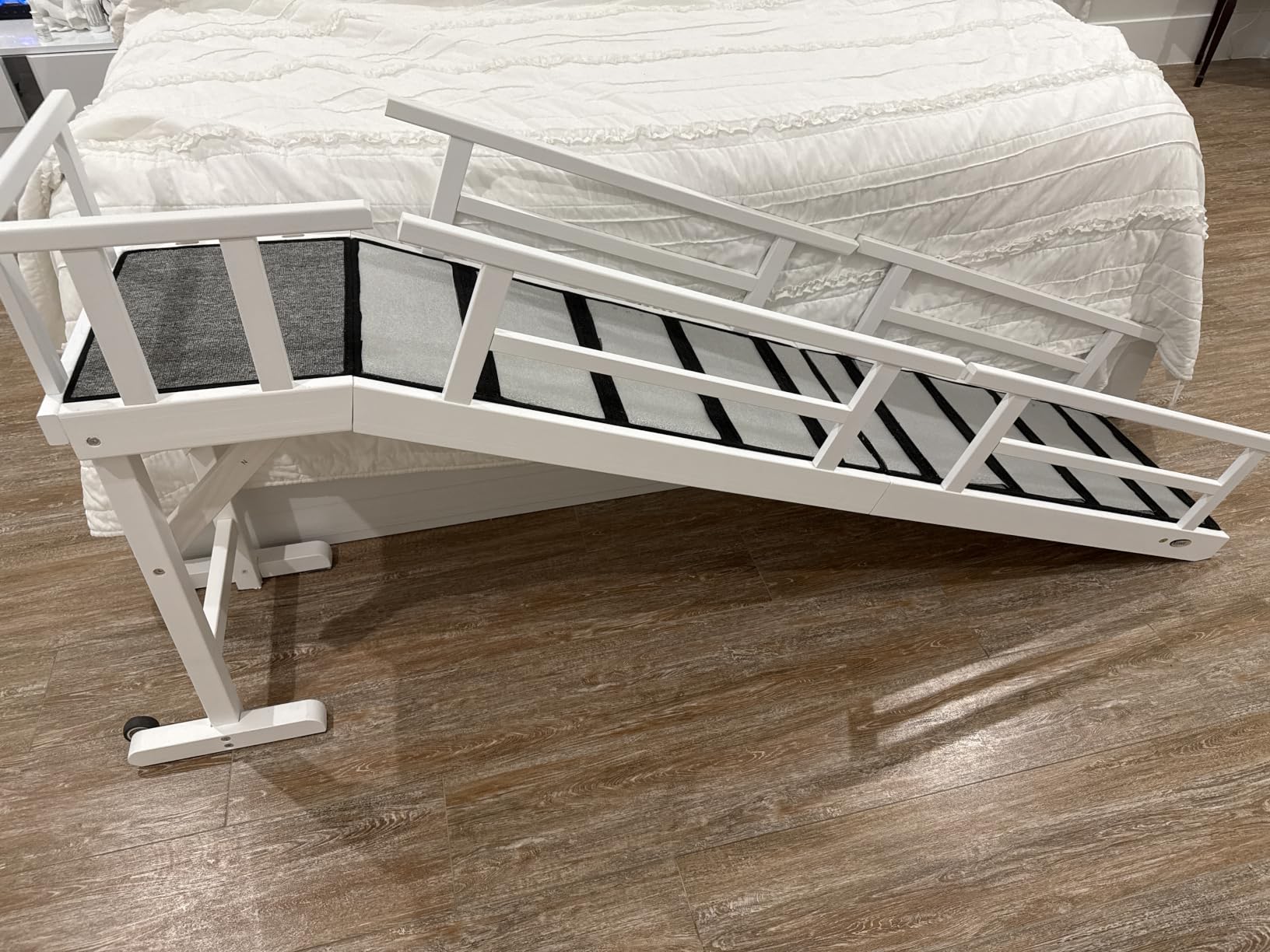 Dog Ramp for Bed or Couch, Wooden Pet Ramp with 20 Degree Gentle Slope, Removable Side Rails, Non-Slip Surface, Top Platform & Wheels, Safe Bed Ramp for Small, Large & Senior Dogs, 74