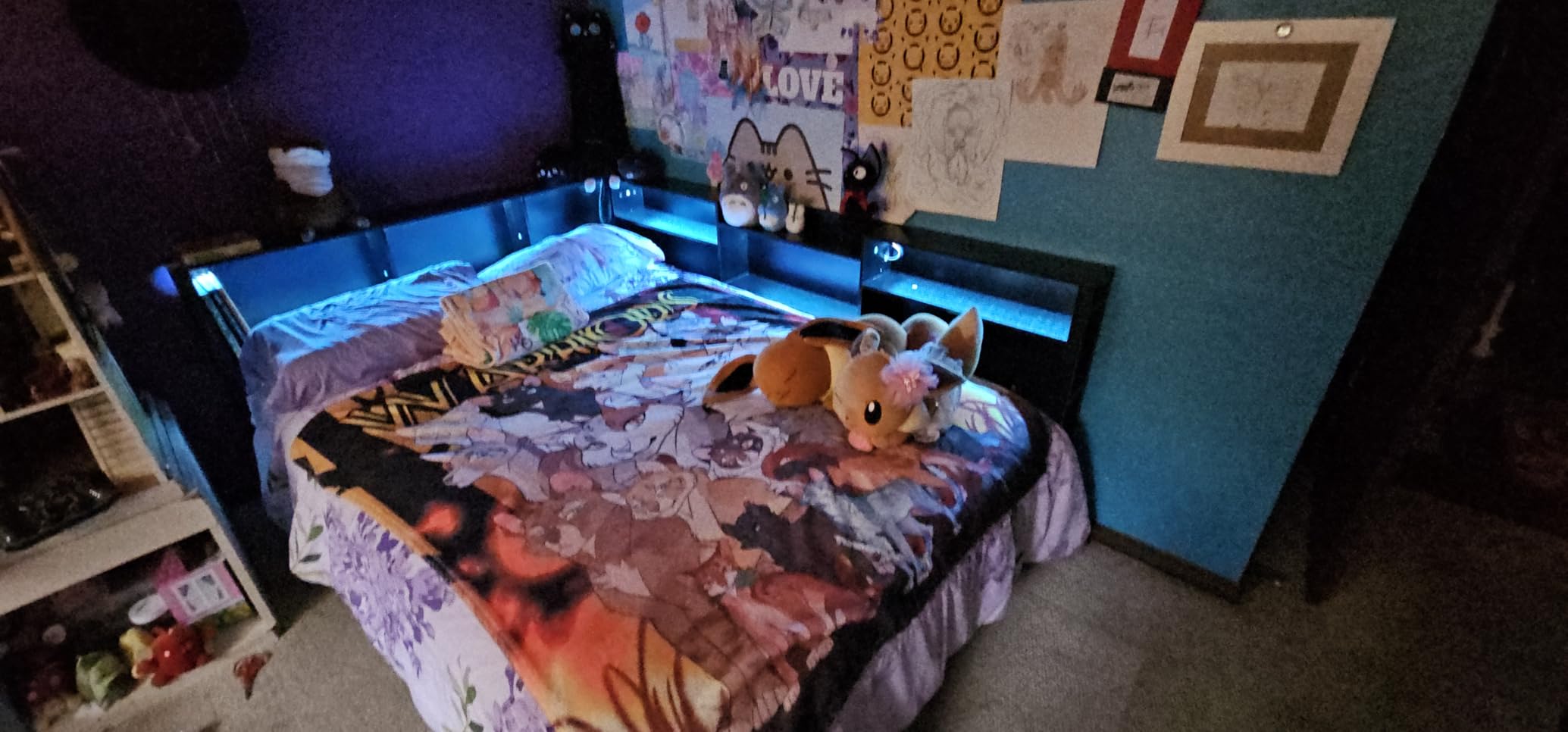 DICTAC Full Corner Bed Frame with Storage Bookcase and Led Lights Metal Platform Corner Bed Frame with 2 Drawers and Charging Station Modern Full Size Daybed with Storage for Kids/Teen/Adult,Black customer photo 1