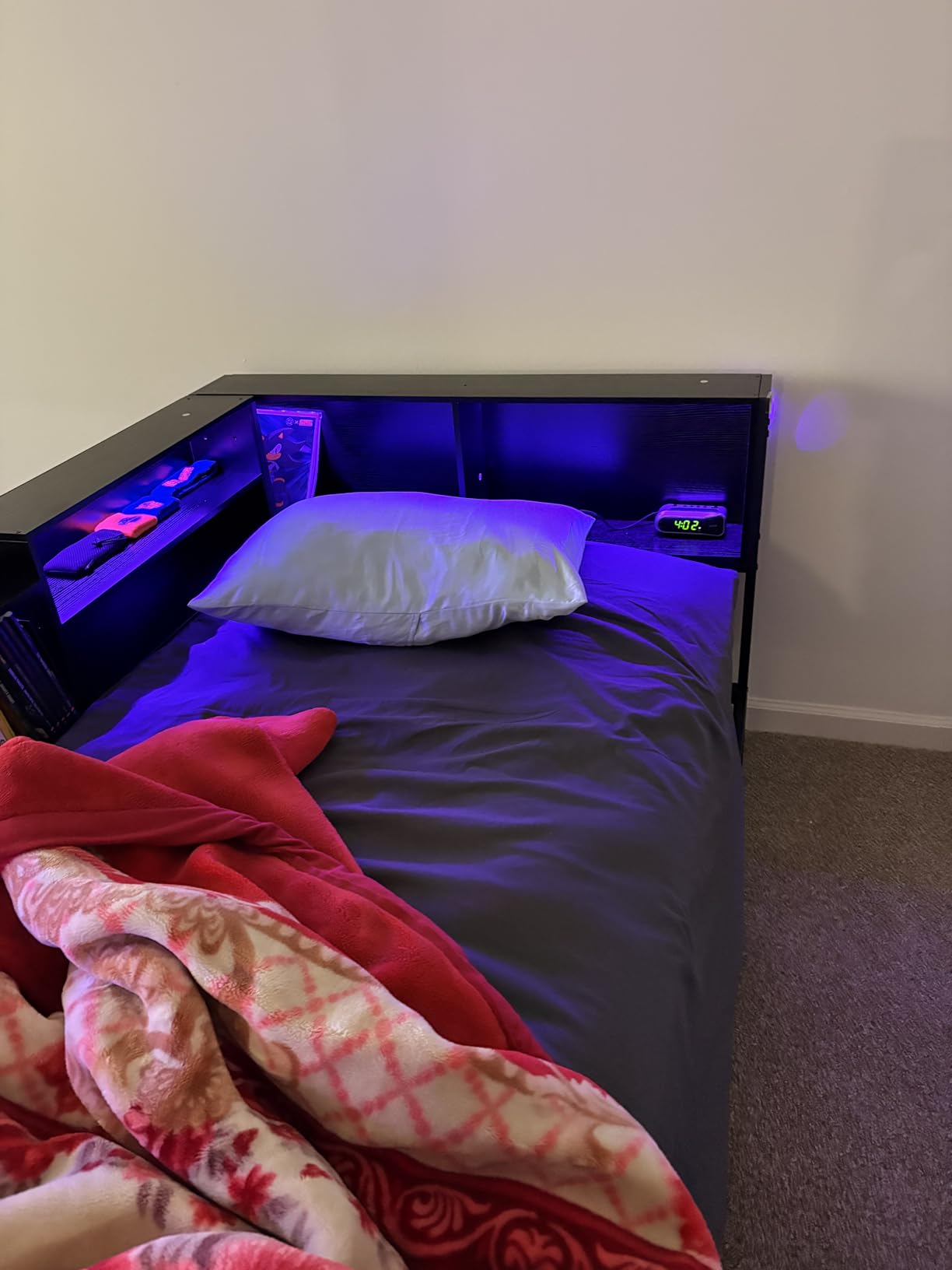 DICTAC Full Corner Bed Frame with Storage Bookcase and Led Lights Metal Platform Corner Bed Frame with 2 Drawers and Charging Station Modern Full Size Daybed with Storage for Kids/Teen/Adult,Black customer photo 2