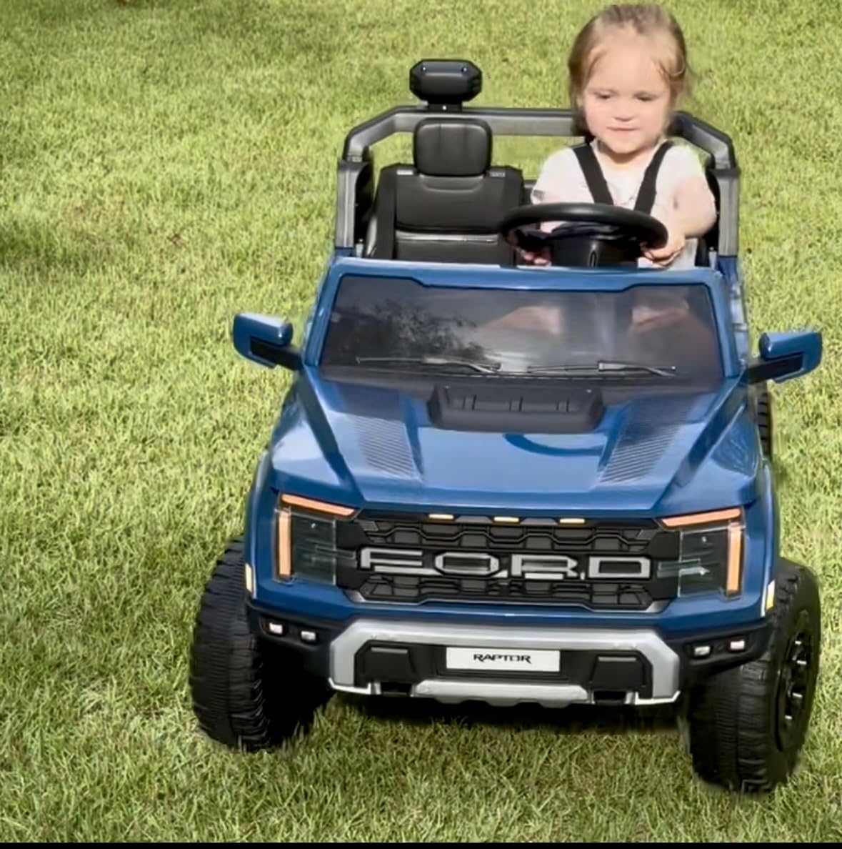 First Ride On 24V Kids Ride On Truck, Licensed Ford F-150 Raptor 2 Seater Electric Car w/Remote Control, Toddler Ride On Car Toys w/LED Lights, Bluetooth, Music, Truck Bed Storage, Soft Start (White) customer photo 2