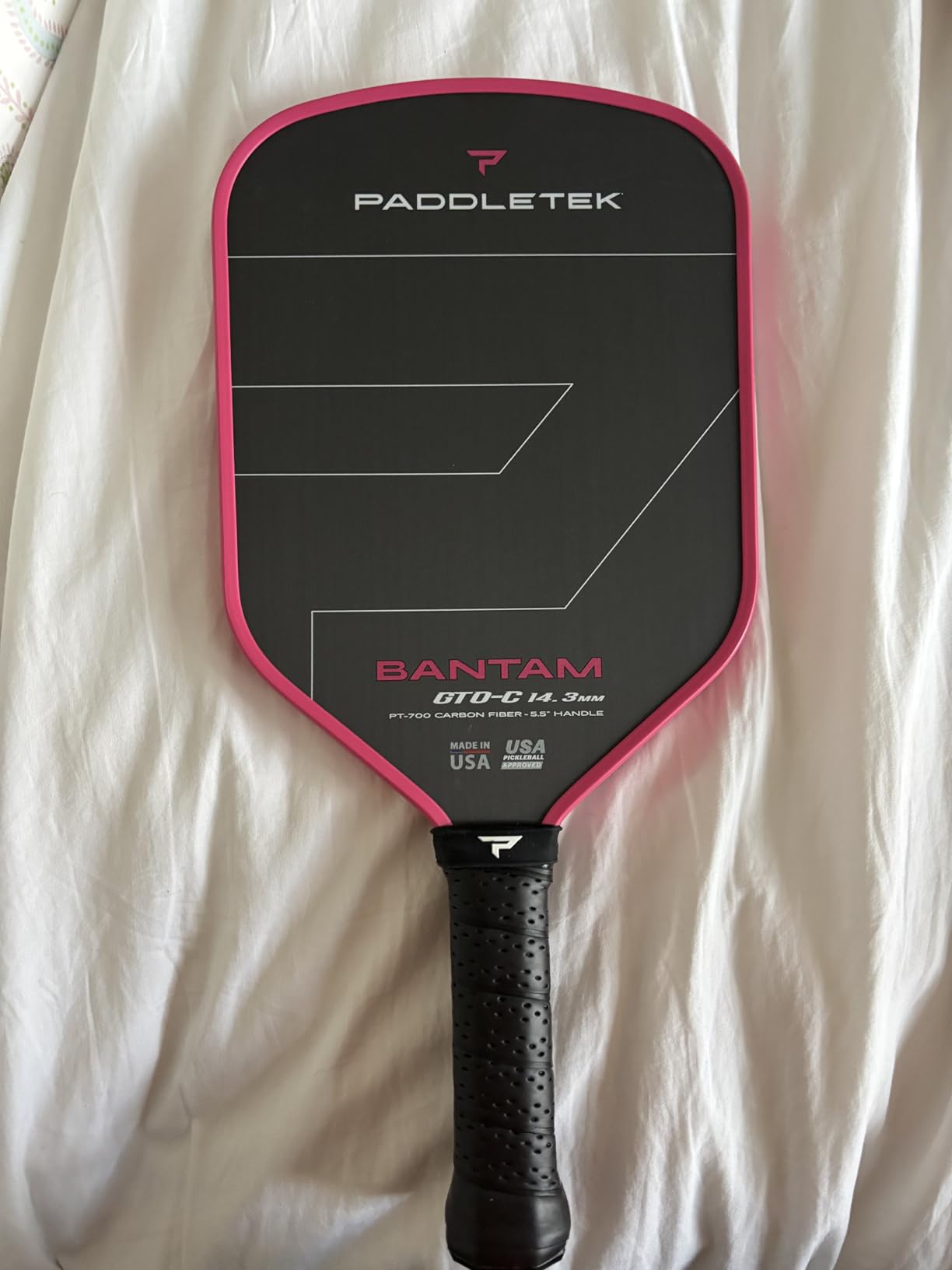 Paddletek Bantam GTO-C 14.3mm Hybrid Pickleball Paddle - Raw Carbon Fiber Face - Aerodynamic Tapered Shape - Polymer Core - 5.5