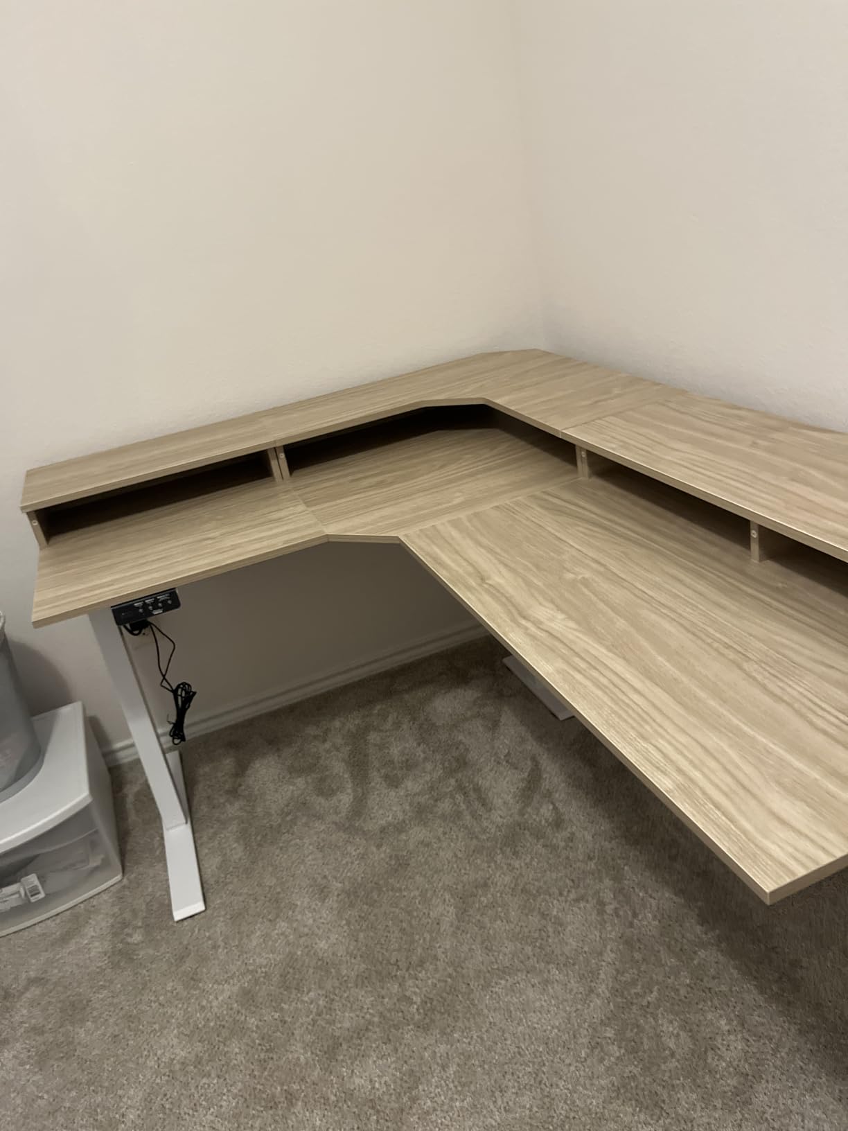 FEZIBO L Shaped Electric Standing Desk, 63x48 inch Large with Drawers | Reversible Tabletop, 2 Memory Height Settings | Home Office & Gaming Height-Adjustable Table, Light Walnut customer photo 2