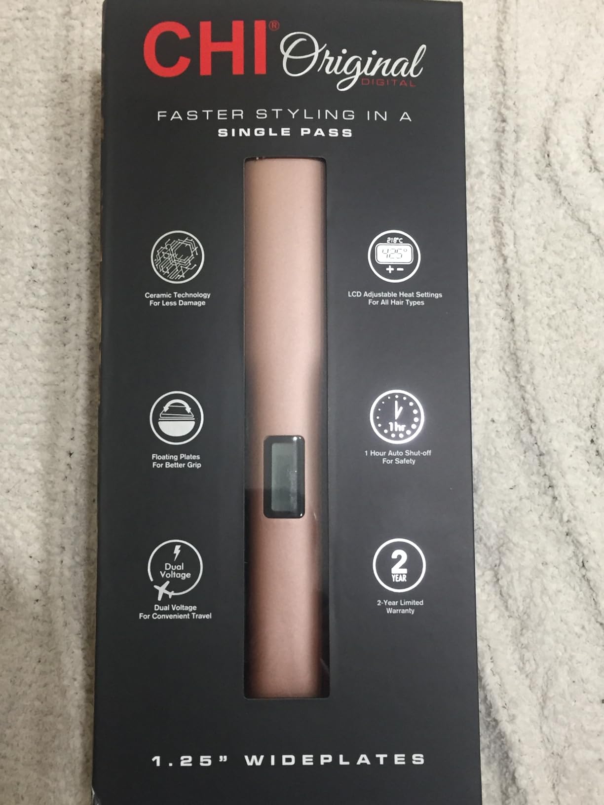 CHI Original Flat Iron Hair Straightener, Ceramic Floating Plates for Smooth Finish, Quick Heat Up Styling Tool, Adjustable Heat Settings, 1.25