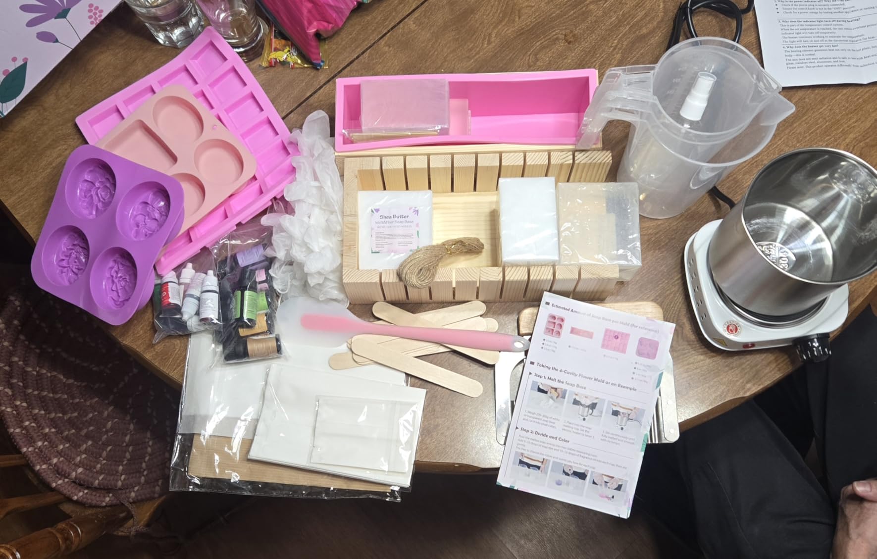 Soap Making Kit for Adults - Deluxe 40+ Pcs Melt and Pour Set with Removable Electric Melting Pot, Shea Butter & Clear Soap Base, Essential Oils, Silicone Molds, Dyes & Stamp customer photo 1