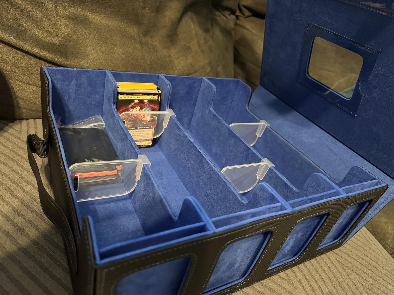 Trading Card Storage Box, 3500+ MTG Deck Box with Magnetic Lid | Lid-secured handle with dual display zones,acrylic card holder dice box, dividers & labels for TCG, MTG & sports cards customer photo 2