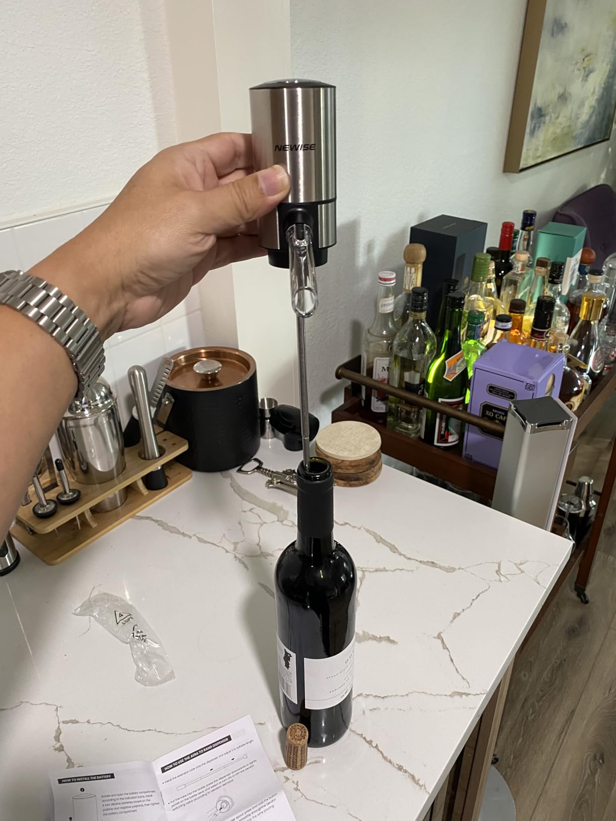 Newise Rechargeable Electric Wine Gift Set: Wine Opener, Aerator, Vacuum Stoppers & Foil Cutter - Wine Lovers Gifts for Women Men - Christmas & White Elephant Gifts customer photo 1
