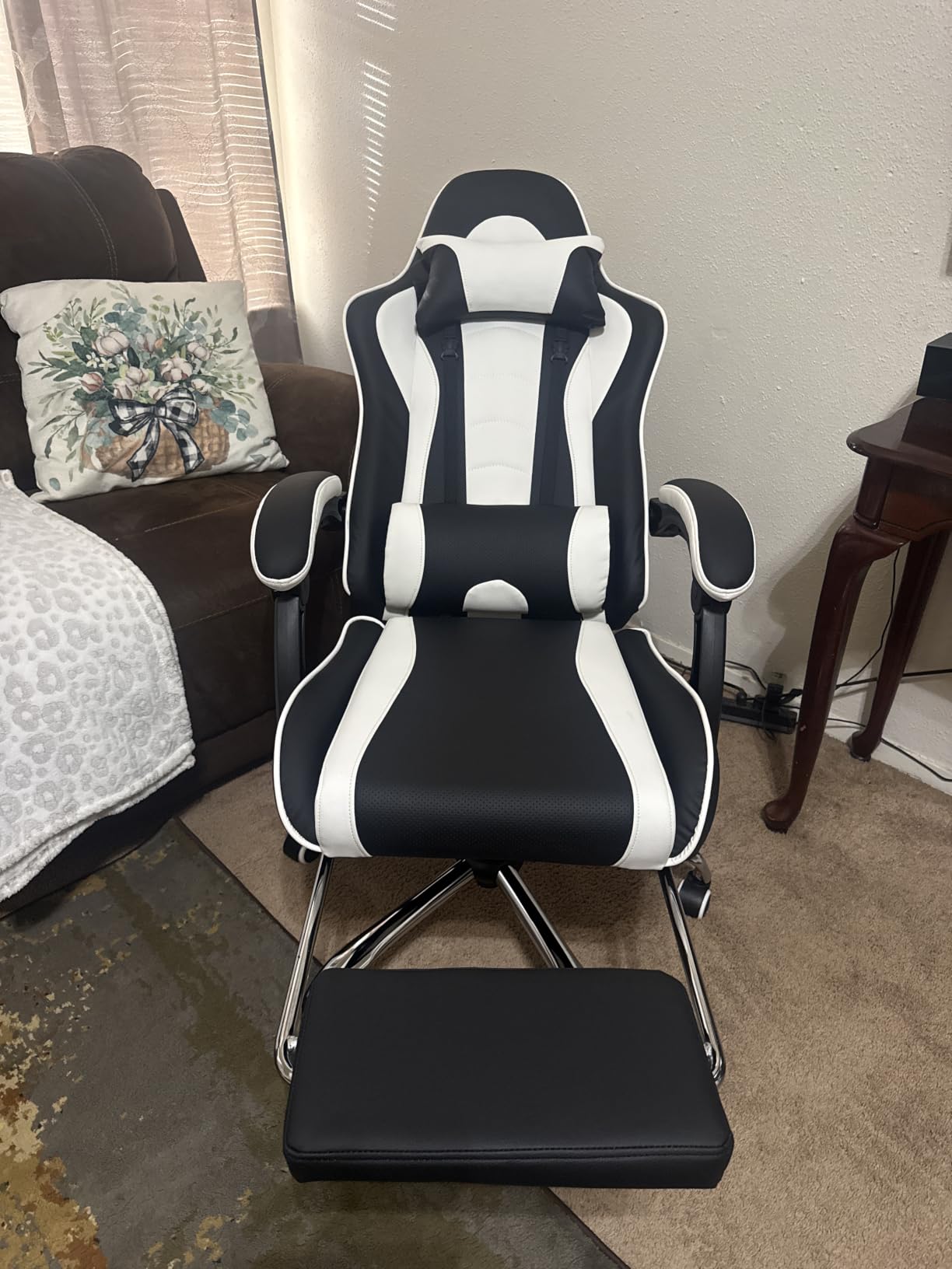 Yaheetech Gaming Chair with Footrest Massage Lumbar Pillow Reclining Black | Foam-Padded PU Leather Racing Seat and Plush Headrest Recline with a Slide-Out Footrest, Metal Frame Supports up to 300 Lbs. customer photo 1
