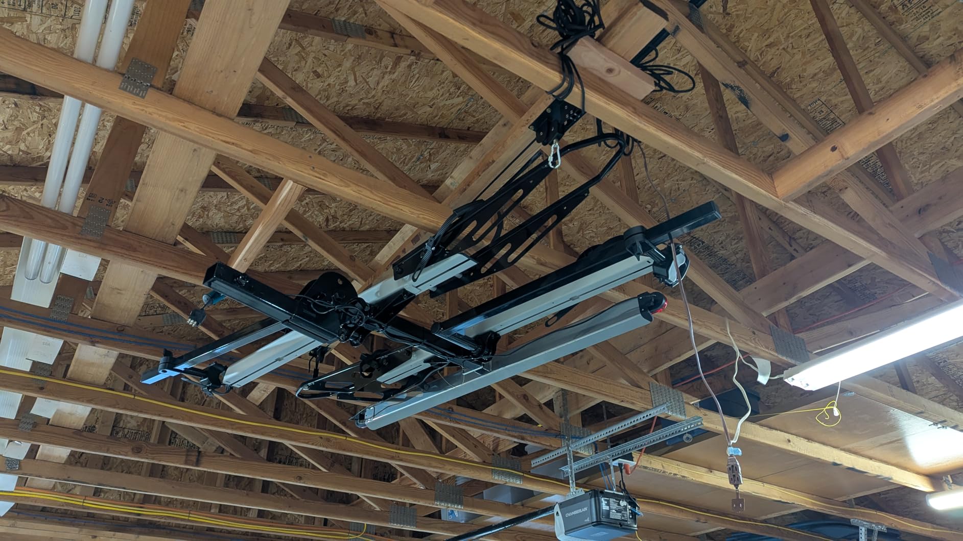 TRUSOON 2 Pack Bike Hoist, Heavy Duty Ebike Lift Pulley System for Garage Ceiling Overhead Storage for Bicycle, Ladders, Snowboard, Holds Up to 85 lbs Capacity, Fit 10-16 Foot High Ceilings customer photo 1