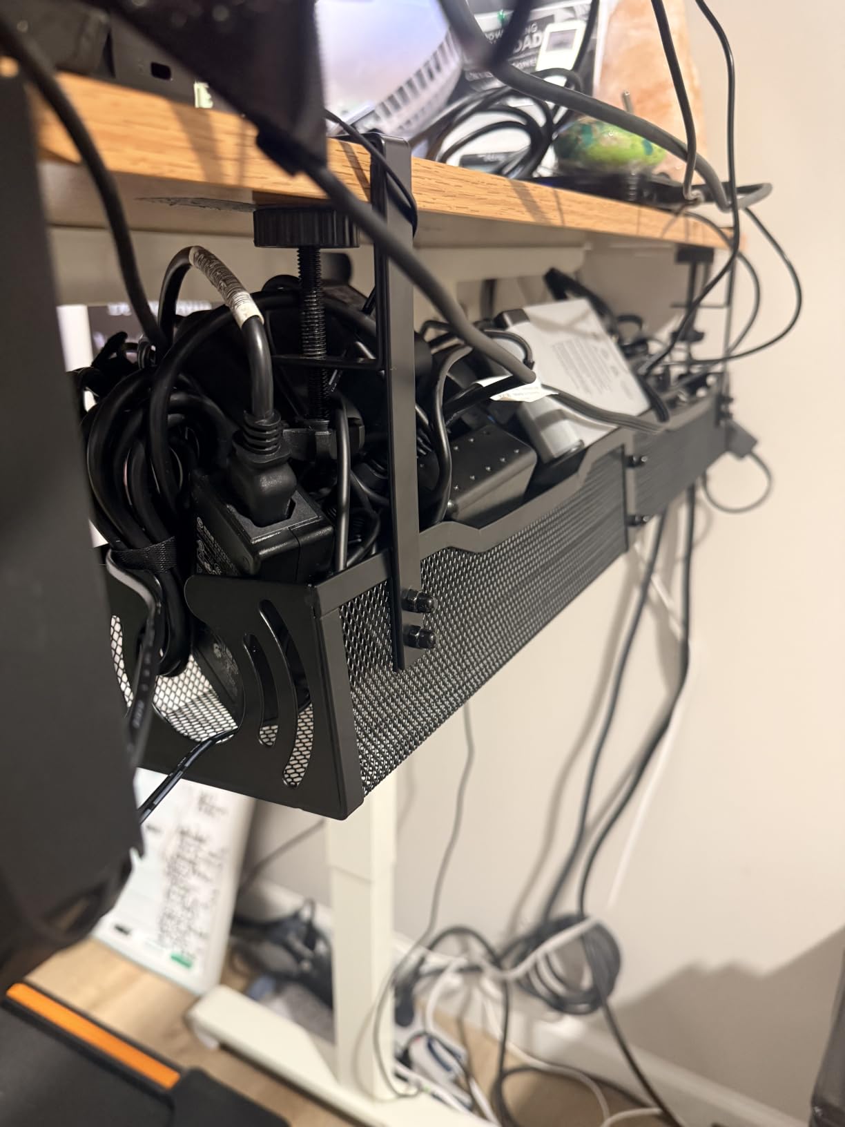 Cable Management, 25.3'' Under Desk Cable Management Tray No Drill | Metal Cable Organizer with Clamp for Wire Management, Cord Organizer for Home Office, Desk Accessories Organizer, Black customer photo 1