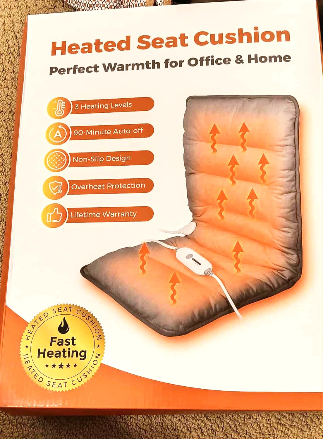 Heated Seat Cushion for Office Chair, Heated Seat Pad for Pain Relief Promote Blood Circulation with 3 Heat Levels & 90mins Auto-off, Chair Warmer for Back, Waist, Hips, Thighs Home Office Use, Grey customer photo 1