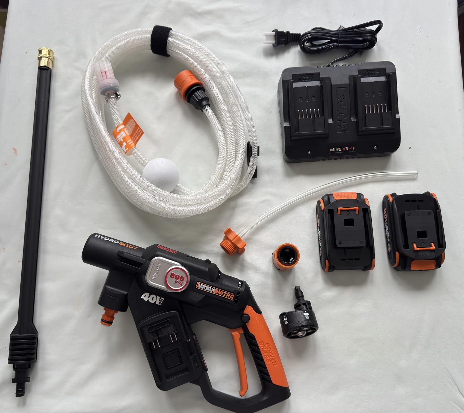WORX Cordless Pressure Washer, 40V 800 PSI Power Washer, WG647 | Brushless motor;800 PSI / 1.0 GPM; 5-in-1 nozzle; 2*2.0A battery & charger included; PowerShare. customer photo 1