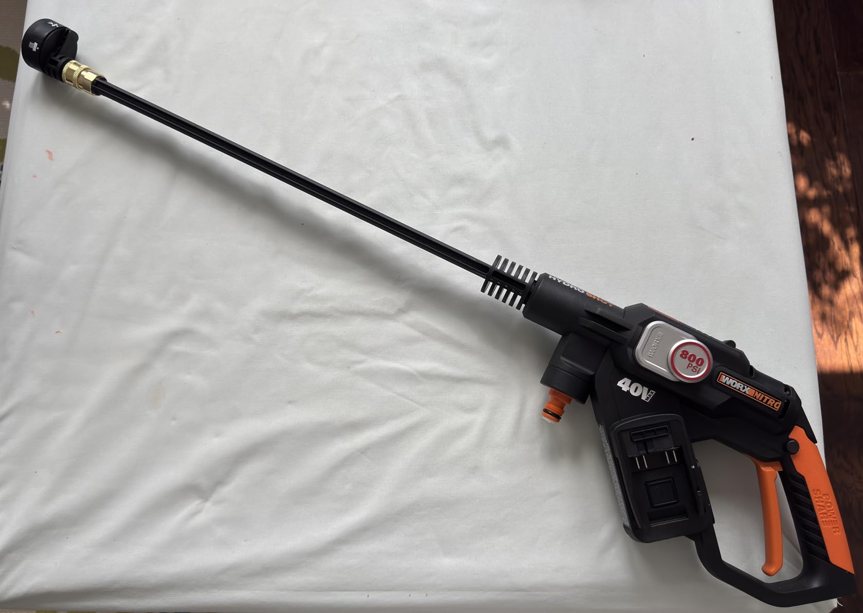 WORX Cordless Pressure Washer, 40V 800 PSI Power Washer, WG647 | Brushless motor;800 PSI / 1.0 GPM; 5-in-1 nozzle; 2*2.0A battery & charger included; PowerShare. customer photo 2