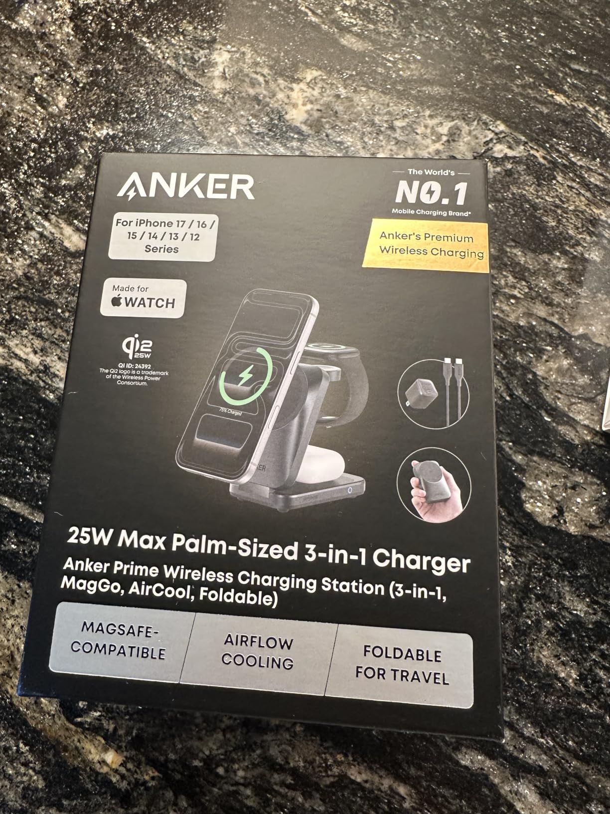 Anker Prime 25W Qi2.2-Certified Palm-Sized 3-in-1 Foldable MagSafe Charger | Travel-Ready Charging Station with AirCool Wireless Charger customer photo 2