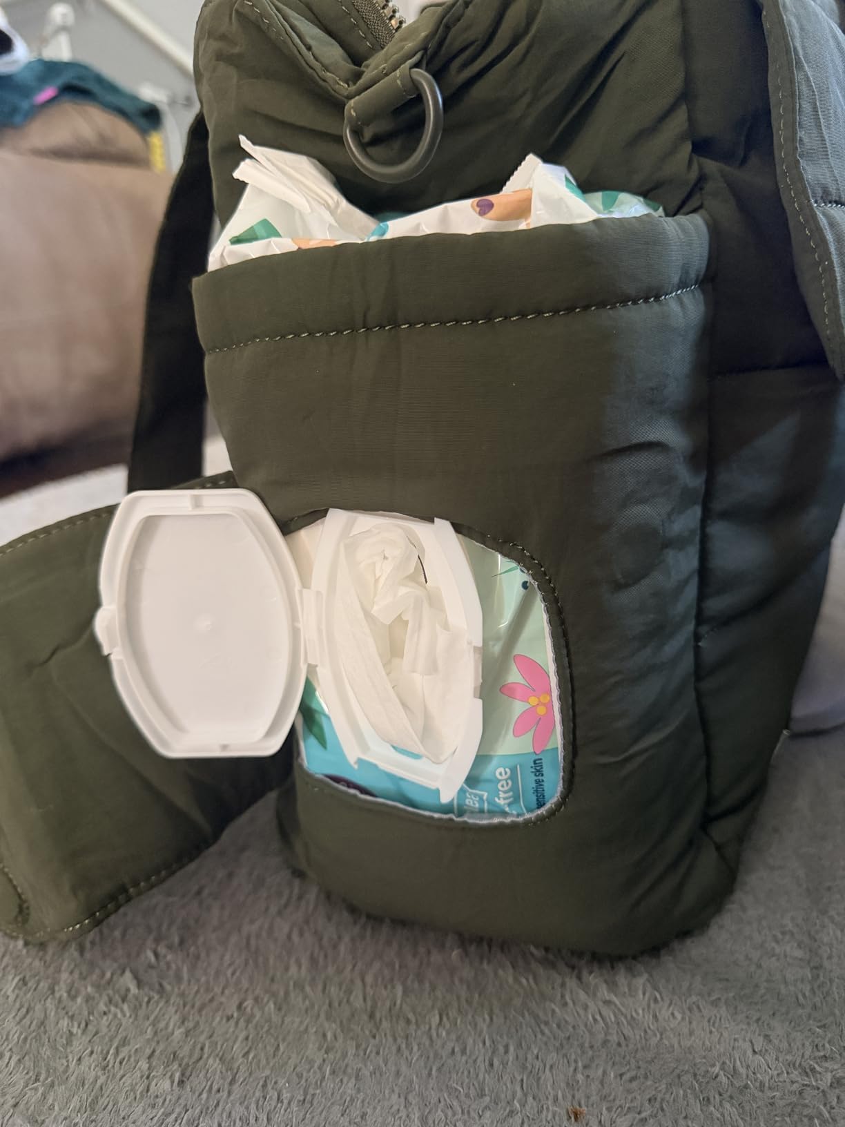 BabbleRoo Flo Tote Diaper Bag, 14-Pocket Cloud-Soft Puffer Newborn Bag for Parents, 14-Inch Laptop Sleeve, 3 Insulated Bottle Slots, Wet Pouch, Luggage Strap, Changing mat, Hidden Pocket, Charcoal customer photo 2