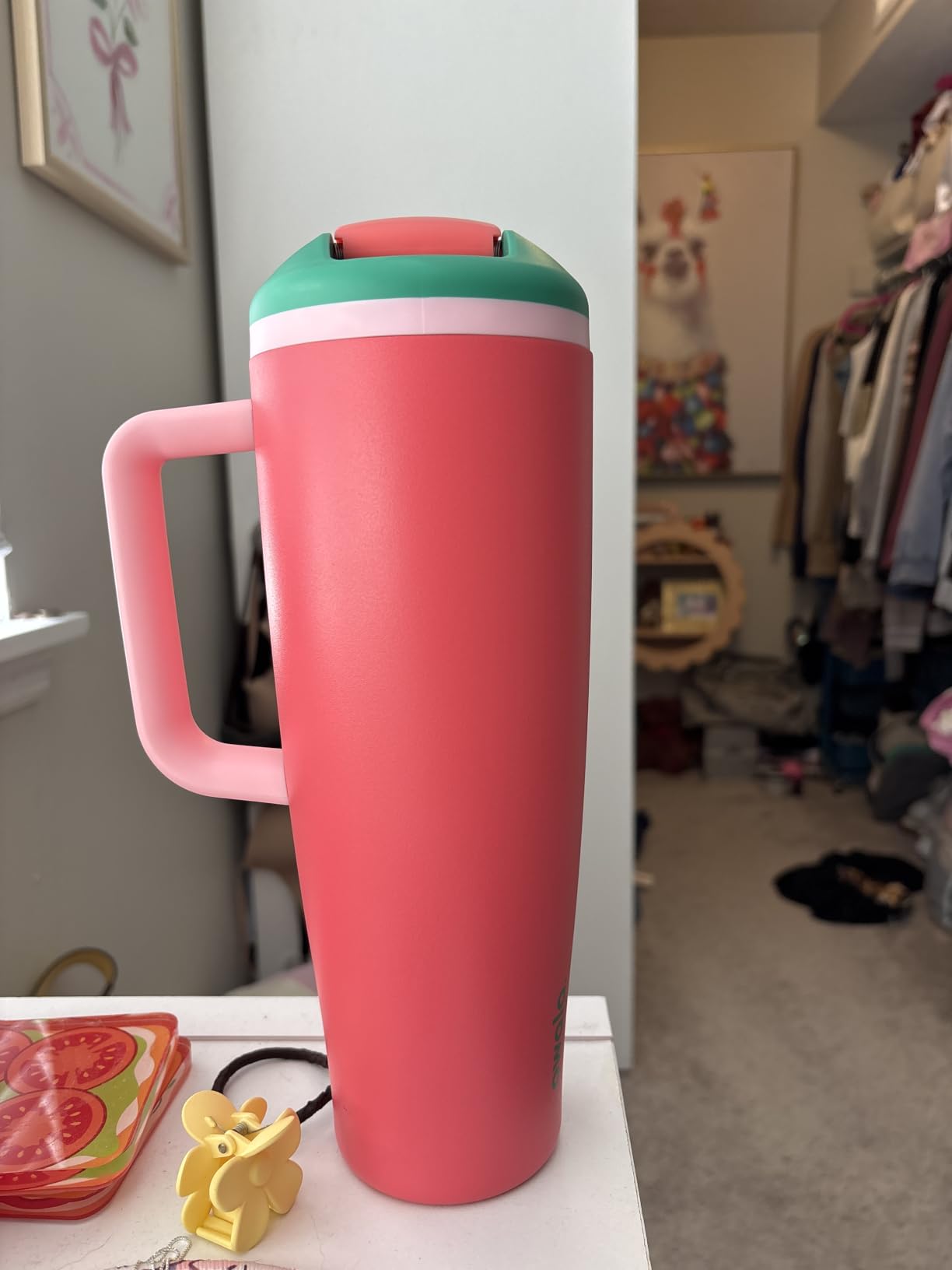 Owala FreeSip Tumbler Insulated Stainless Steel Water Bottle with Built-in Straw and Side Handle, For Travel, Work, School, and Sports, BPA Free, Leak Proof, 40oz, Dreamy Field customer photo 1