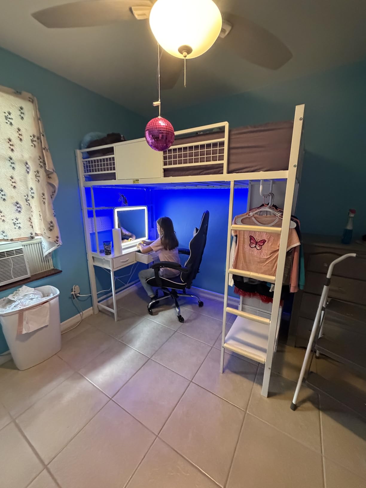 ADORNEVE Loft Bed Twin Size with Desk, 11 Storage Drawers, Black & Grey | Metal Kids Loft with RGB Lights, Charging Station, Shelf & Clothing Rack, Safety Guardrails & Paded Ladder, for Small Bedroom customer photo 2