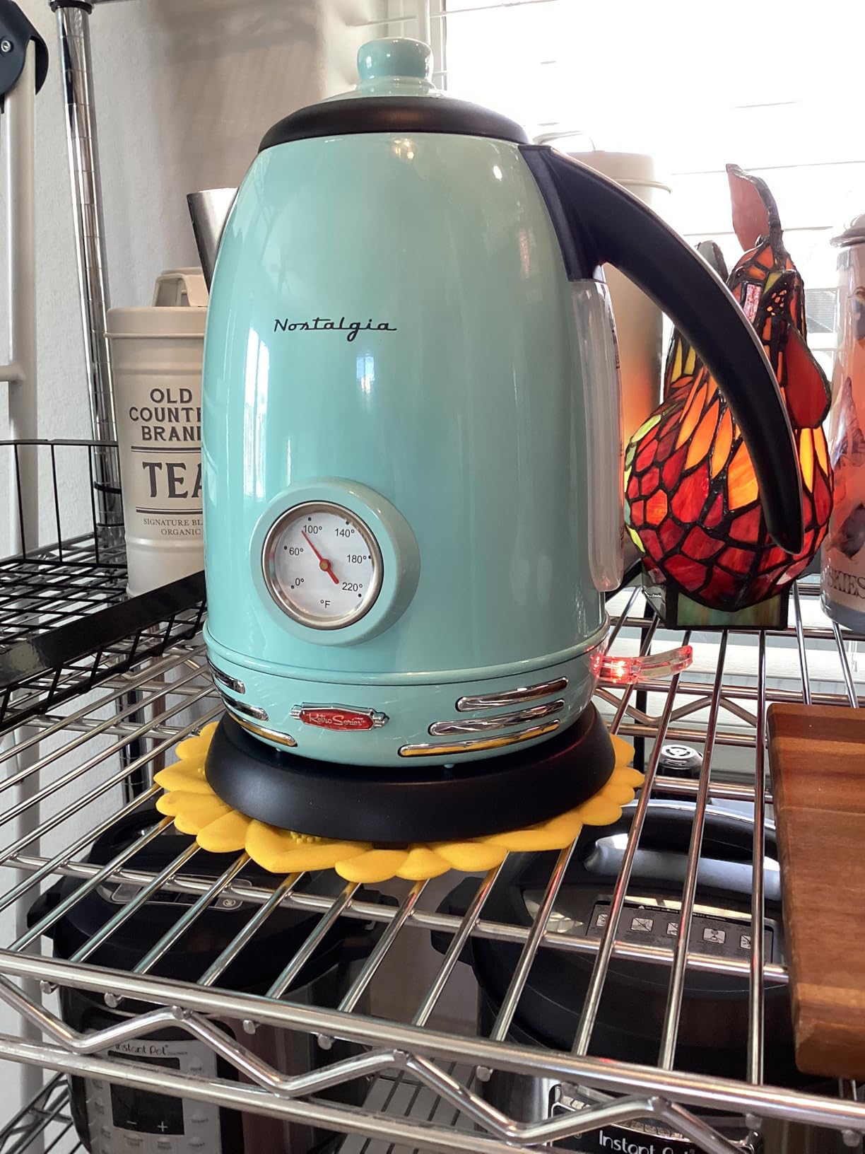 Nostalgia Retro Electric Kettle, 1.7L Enamel-Coated Stainless Steel - Aqua | 1500W Fast Boil Tea Kettle, Cordless with Auto Shut-Off, Boil-Dry Protection, Analog Temperature Gauge, 3D Lettering customer photo 2