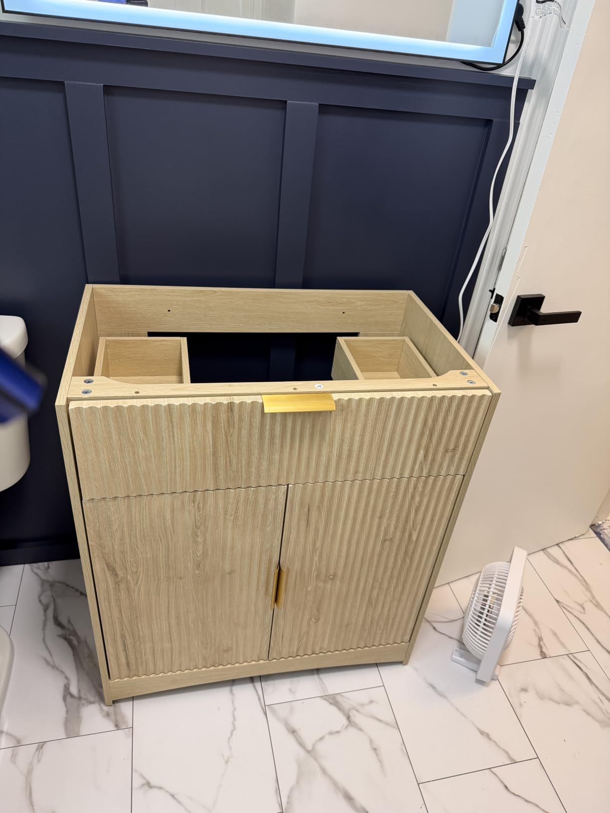 Amada 30 inch Bathroom Vanity with Ceramic Sink and Storage, Natural Oak | Modern fluted style, U-shaped drawer, adjustable U-shaped shelf, CARB-certified, pre-drilled faucet holes and drain hole customer photo 2