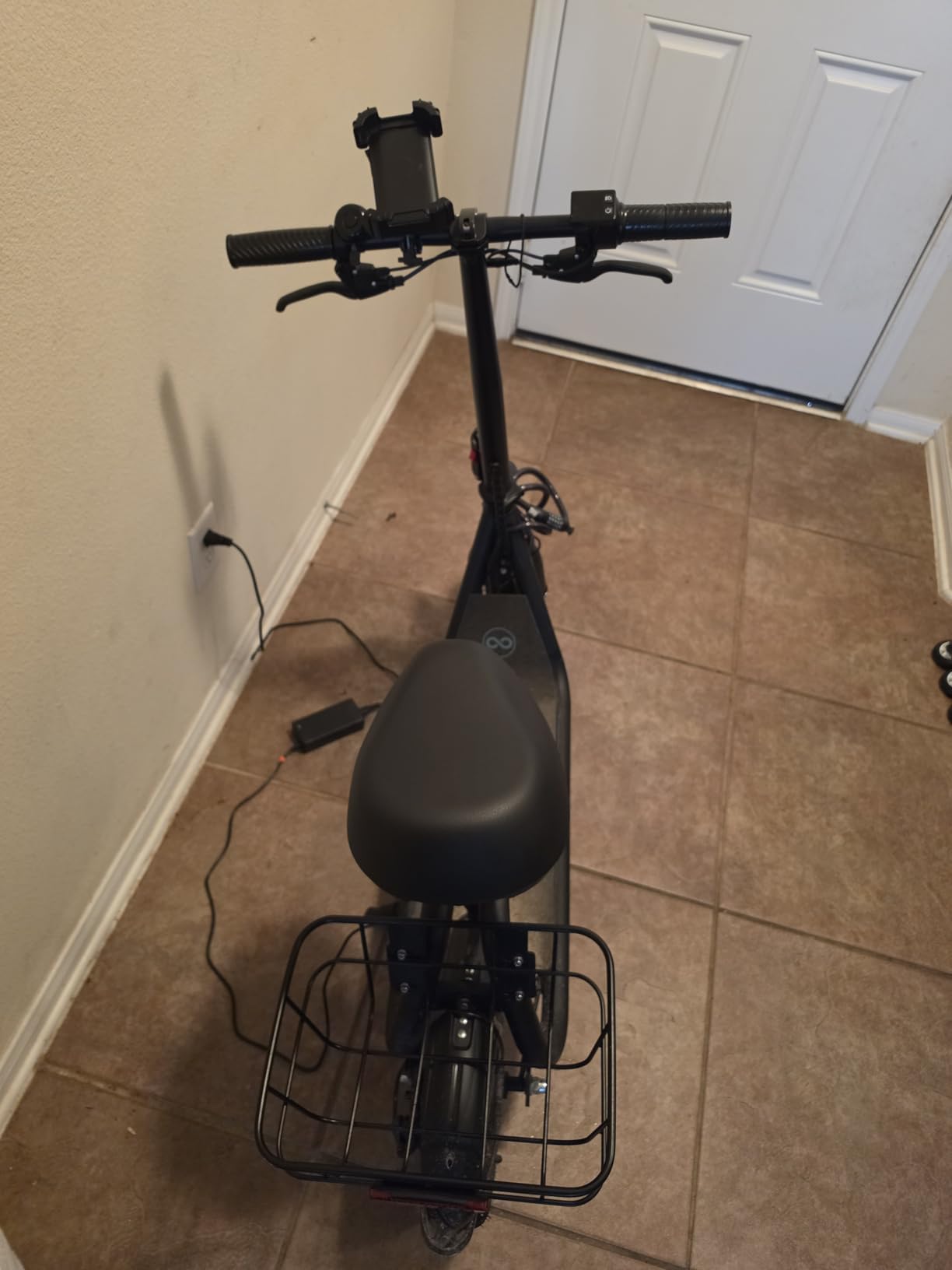 AWWSCOOTER C1 Electric Scooter with Seat & Basket for Adults, Classic Black | Foldable | 450W Motor | 9/12/16 MPH 3 Speeds | Dual Disc Brakes | Up to 20-Mile Range | UL 2272 | Phone Holder & Lock customer photo 1