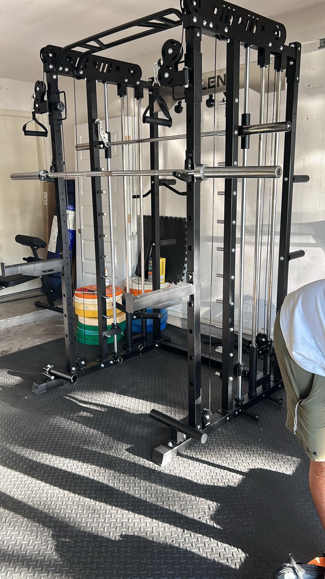 Smith Machine for Home Gym, Multi-Function M12 Power Cage with Cable Crossover System, Squat Rack with Smith Bar and More Attachment customer photo 2
