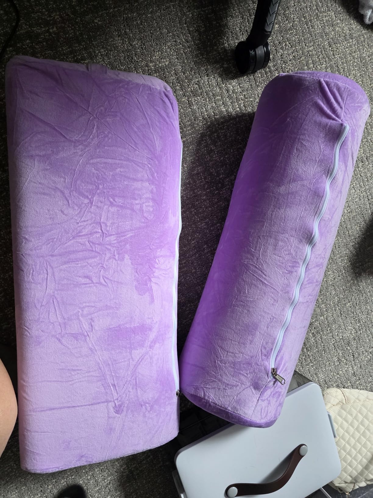 JZHLLA 2 PCS Yoga Bolster Pillow Set Washable Velvet Cover Meditation Bolster with High Density Foam and Carry Handle Rectangular and Cylinder Bolsters for Restorative Yoga customer photo 1