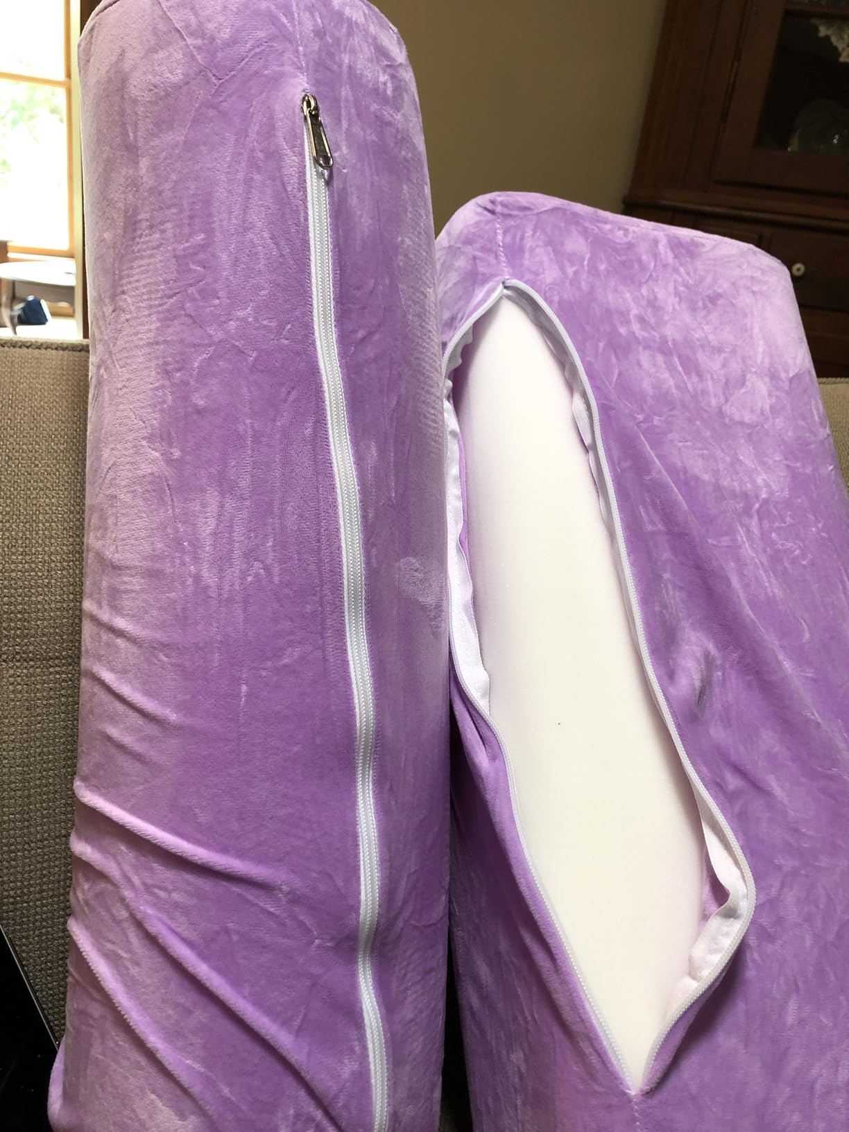 JZHLLA 2 PCS Yoga Bolster Pillow Set Washable Velvet Cover Meditation Bolster with High Density Foam and Carry Handle Rectangular and Cylinder Bolsters for Restorative Yoga customer photo 2