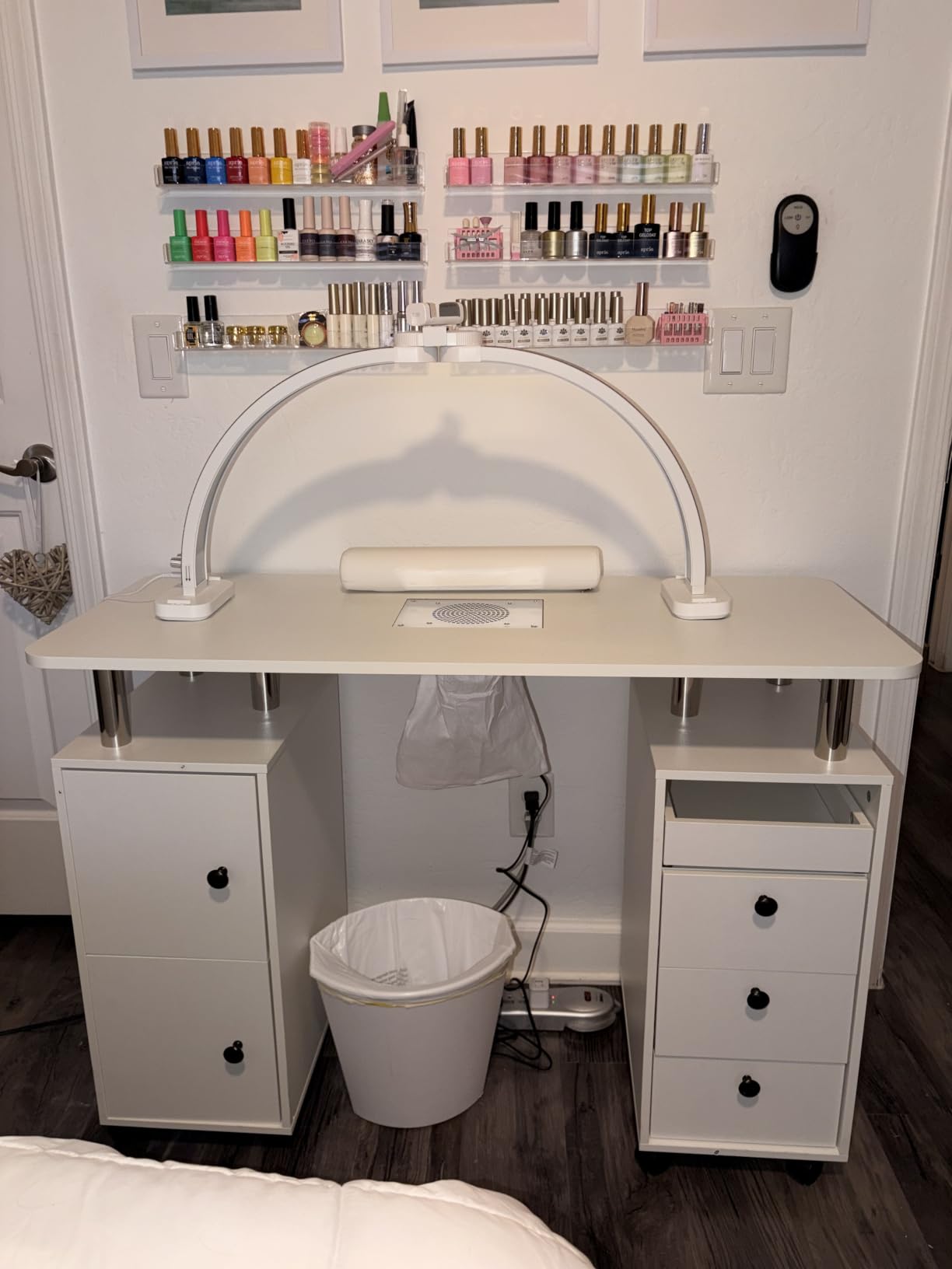 Nail Desk for Nail Tech w/Electric Dust Collector, Rolling Manicure Table w/Lockable Wheels, Storage Drawers, Wrist Cushion, Acetone Resistant, for Nail Beauty Salon Workstation (White) customer photo 2