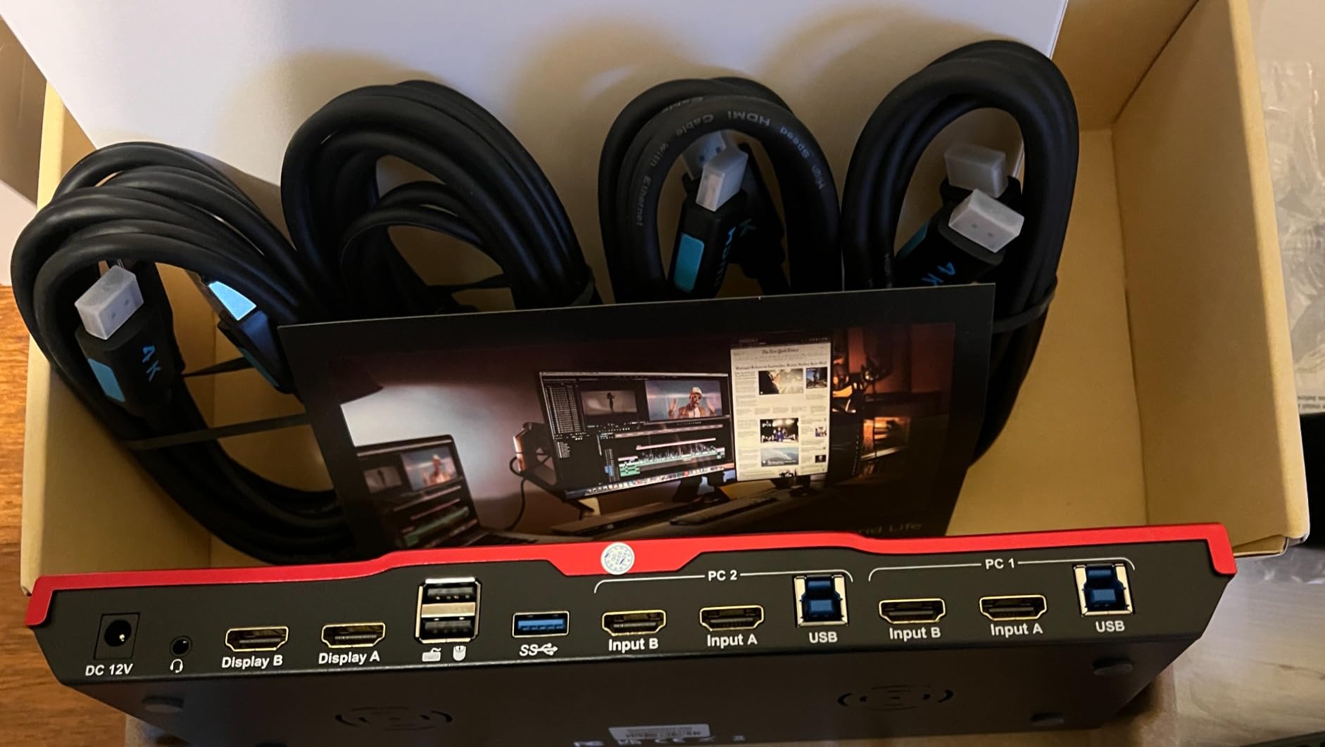 TESmart USB 3.0 HDMI KVM Switch 2 Monitors 2 Computers 4K@60Hz, Dual Monitor KVM Switch HDMI 2 Port Extended Display, Audio & Microphone, EDID Emulators, Hotkey Switch with Input Cables customer photo 2