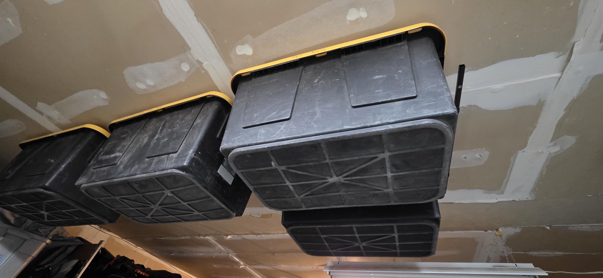 StoreYourBoard Ceiling Tote Storage Rails, Capacity for 8 Bins, Hold 400 lb | Garage Ceiling Storage Racks, Overhead Garage Organizer, Tote Storage Rack, Steel customer photo 1