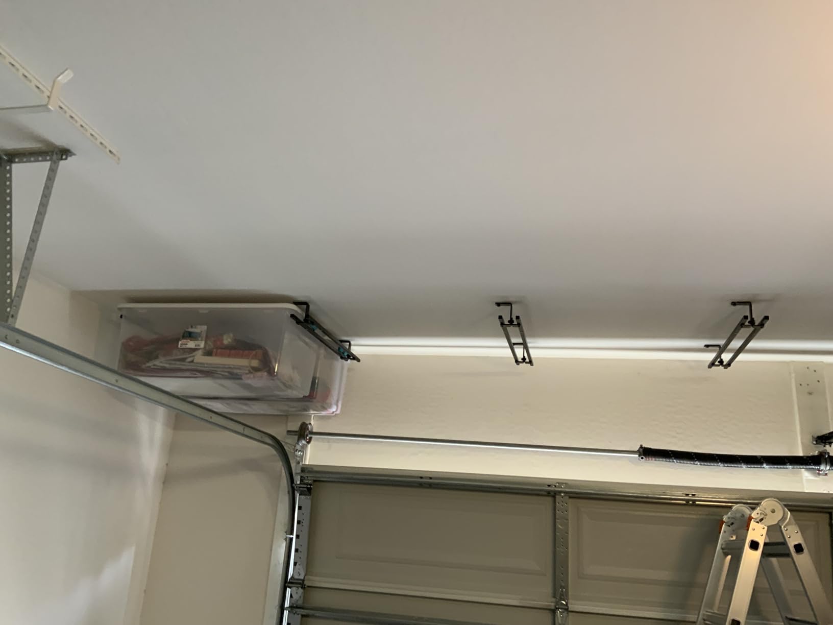 StoreYourBoard Ceiling Tote Storage Rails, Capacity for 8 Bins, Hold 400 lb | Garage Ceiling Storage Racks, Overhead Garage Organizer, Tote Storage Rack, Steel customer photo 2