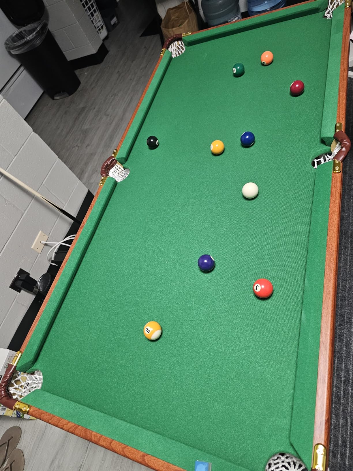 VEVOR Folding Pool Table, Portable Billiards Tables, Foldable Space-Saving Entertainment Game Set Includes Ball, Cue, Rack, Chalk, Brush, Brown with Blue Cloth, for Family Use, Recreation Room customer photo 1