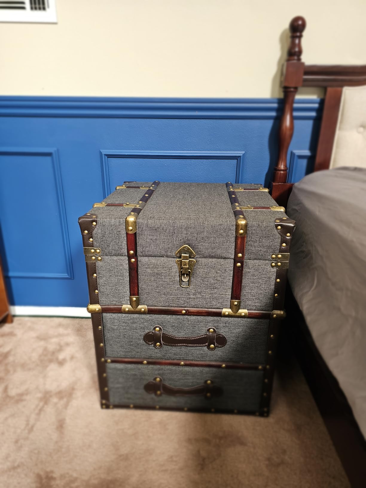 Aoikax Vintage Storage Chest with Buckle Hinged Top, Wood Accent End Side Table for Living Room, Office, Bedroom, Rectangle, Retro Brown customer photo 2