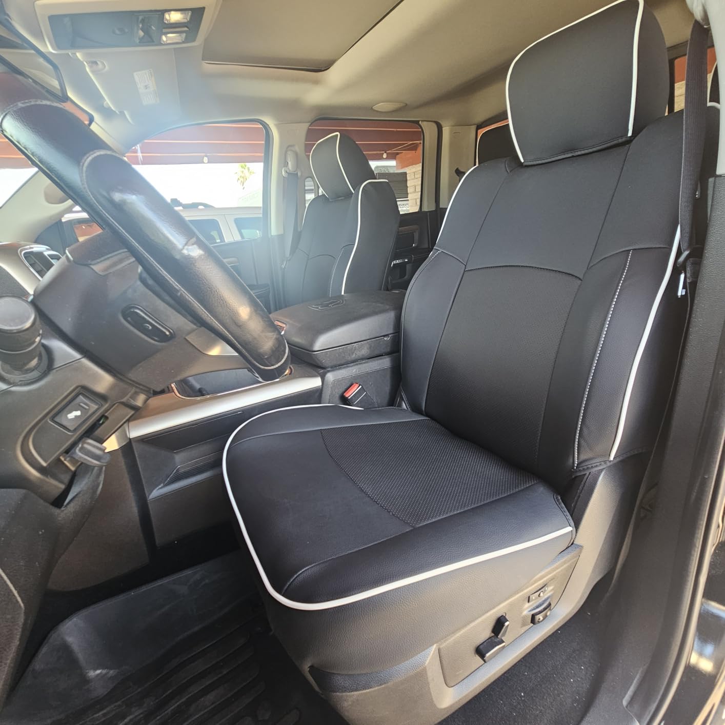 Carlimeki Premium Faux Leather Seat Covers, Fully Covered, Fit Like a Glove | Fit for Dodge RAM 1500 (2019-2026) Crew Cab - Armrest Covers Include (A1 Size, Confirm with Fitment Guide Before Order) customer photo 1