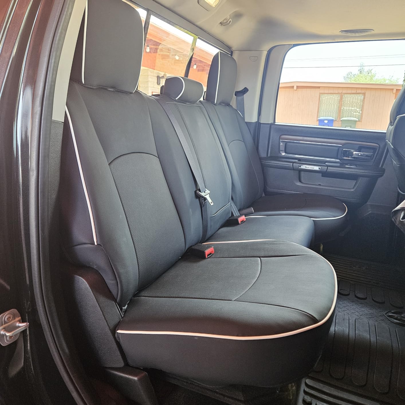 Carlimeki Premium Faux Leather Seat Covers, Fully Covered, Fit Like a Glove | Fit for Dodge RAM 1500 (2019-2026) Crew Cab - Armrest Covers Include (A1 Size, Confirm with Fitment Guide Before Order) customer photo 2