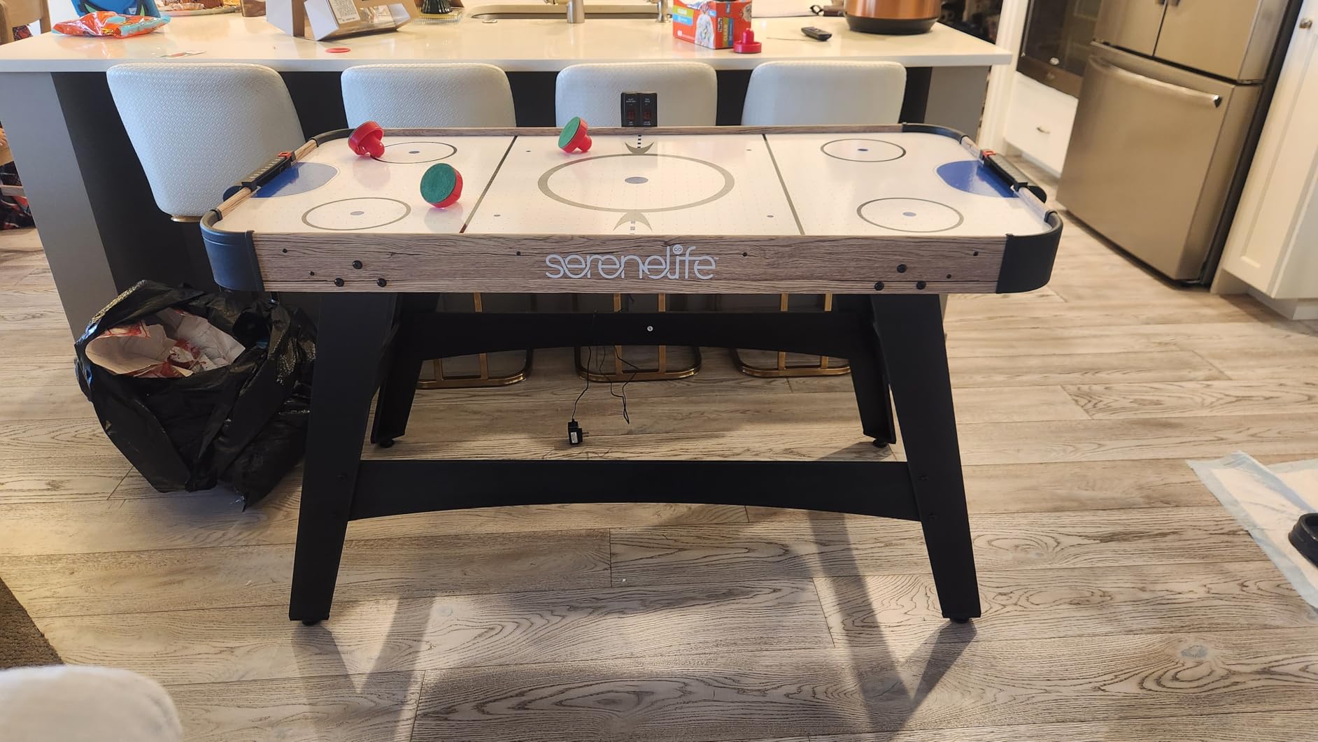 SereneLife 58in Powered Air Hockey Table Upgraded 700mA 12v 2X Powerful Motor, 4 Player 4 Pucks 2 Pushers, Full-Size Arcade Style, Inline Power Switch and Battery Free Digital LED Score Board customer photo 1