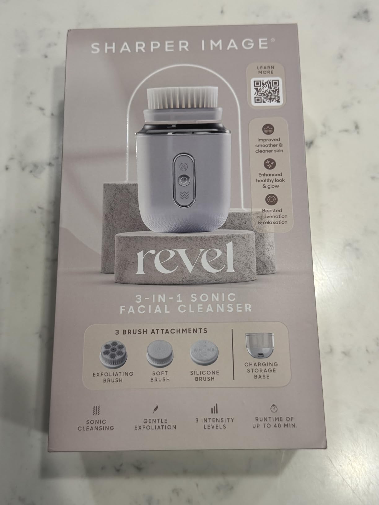 Sharper Image Revel 3-in-1 Sonic Facial Cleanser - 15,000 VPM Glow-Boosting Face Brush, Oscillating & Spin Modes, 3 Brush Heads, 3 Speeds, 90-Second Smart Timer, Wireless Charging, Water-Resistant customer photo 2