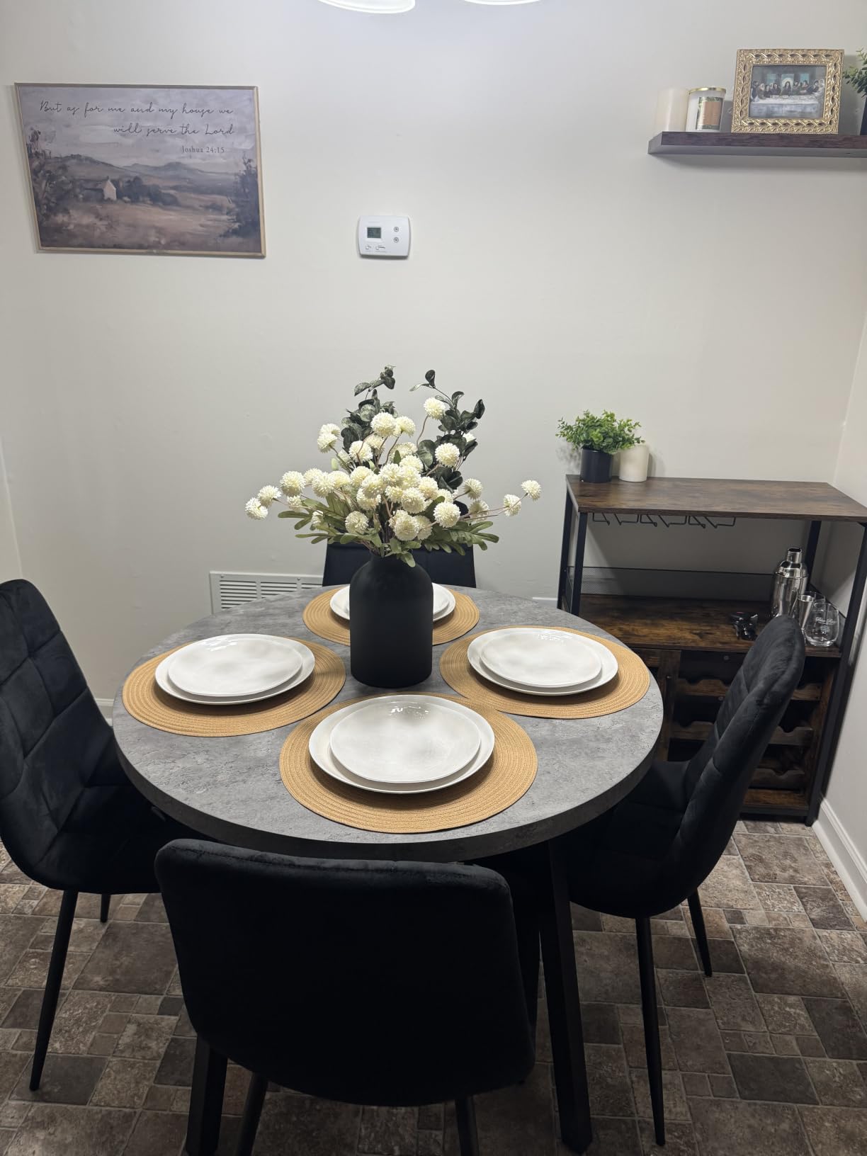BLOSMON Fake Flowers Centerpieces for Tables, Beige Mums for Dining Room | With Metal Vase 12 Stems of Artificial Pom Pom Eucalyptuses, Faux Floral Arrangements in Vase for Entry Way Table, Home Decor customer photo 1