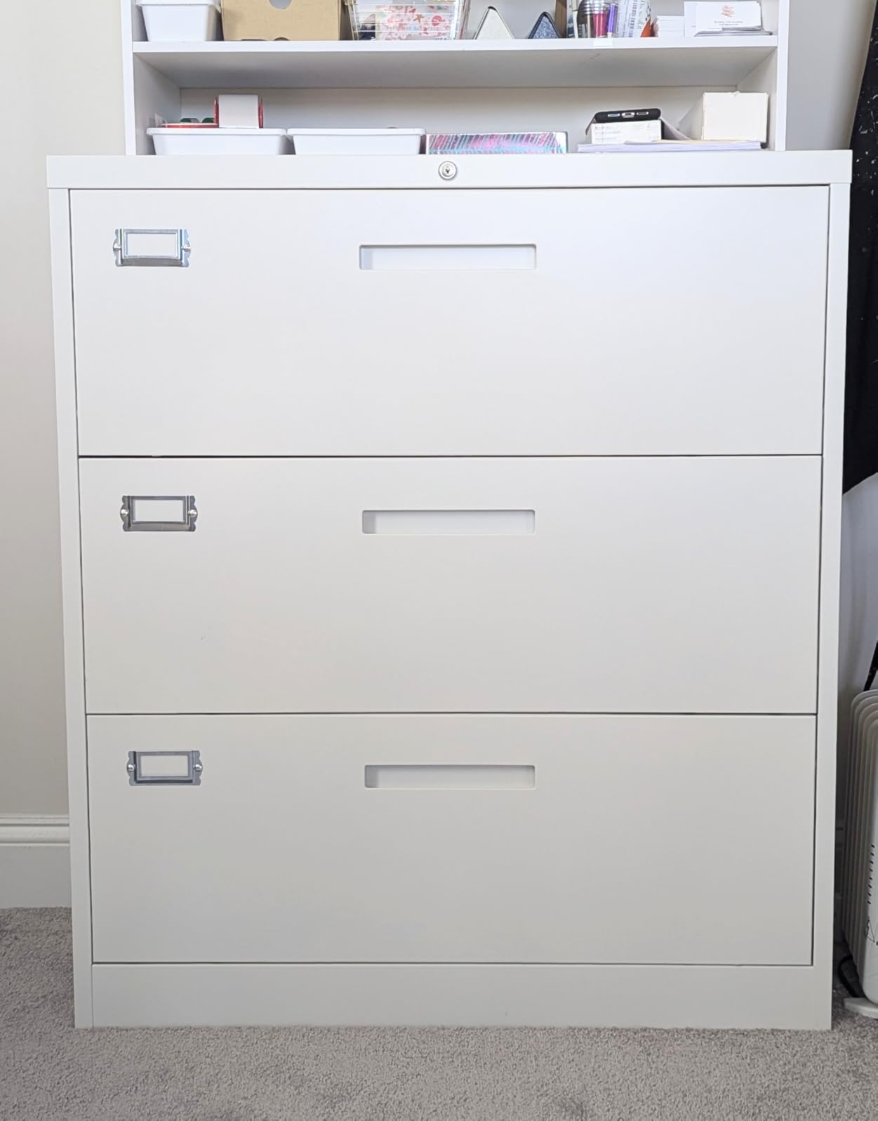 PEUKC 3 Drawer File Cabinet, Lateral Filing Cabinets for Home Office, Office Storage Drawers with Lock, Hanging Files Legal/Letter A4 Size (Assemble Required,White) customer photo 1