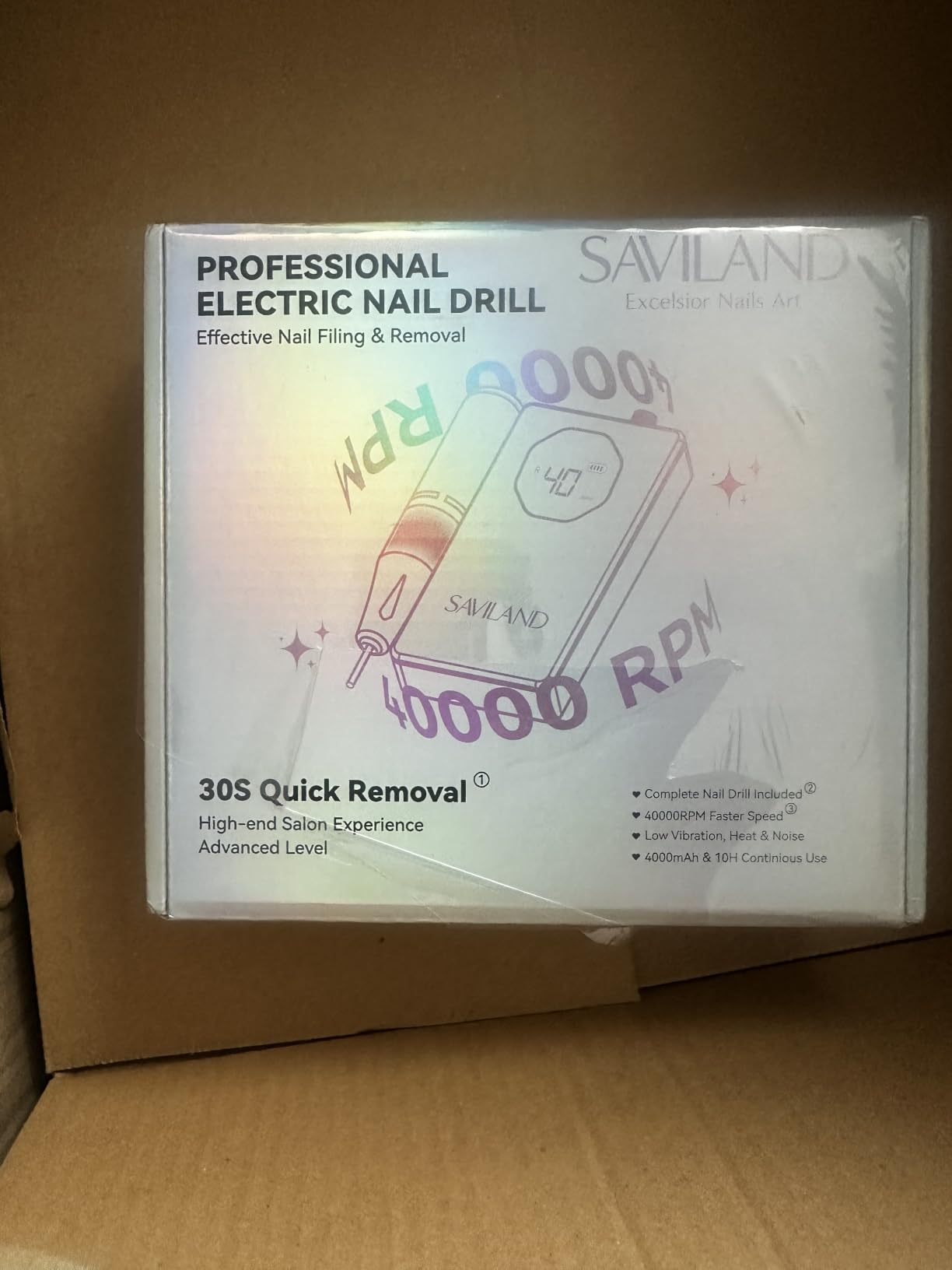 SAVILAND Nail Drill Professional 40000RPM 30S Fast Removal for Acrylic Nail | Low noise running, 4000mAh battery Long-Lasting, Complete drill bit set, Salon&mobile tech use, LCD display, Gradient Purple customer photo 2