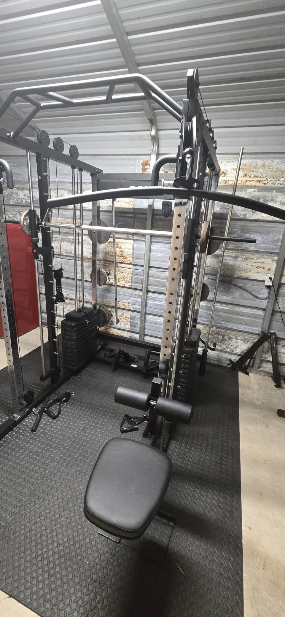 Smith Machine with Weight Stacks Home Gym System Dual Cable Crossover | Ratio 1:1 Dual Weight Stacks, Solid Smith Bar, Lat Pull Down Bench, All in One Workout Station customer photo 2
