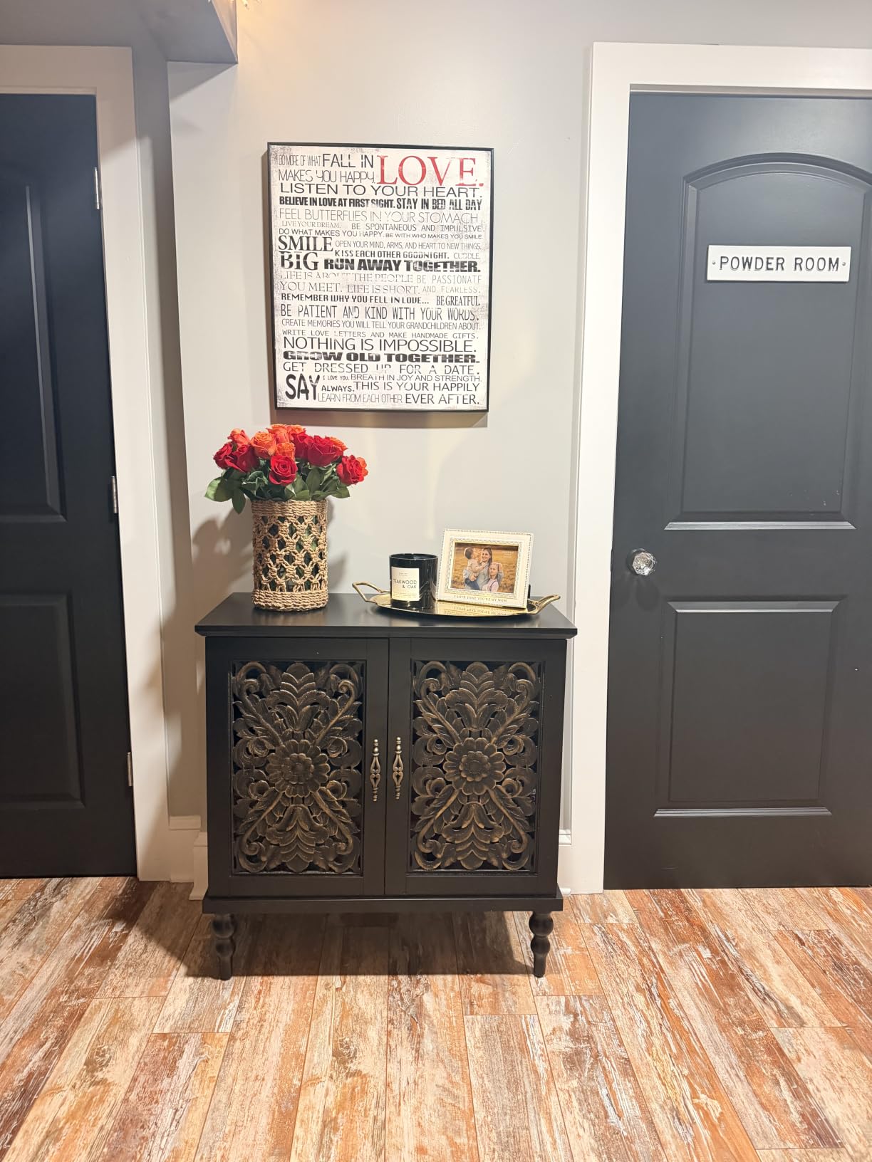 ARTPOWER Vintage Accent Cabinet with 2 Doors, Credenza for Living Room | Hand Painted Carved Door Sideboard & Buffet Cabinet, Wood Storage Cabinet for Kitchen, Dining Room, Entryway, Hallway customer photo 2