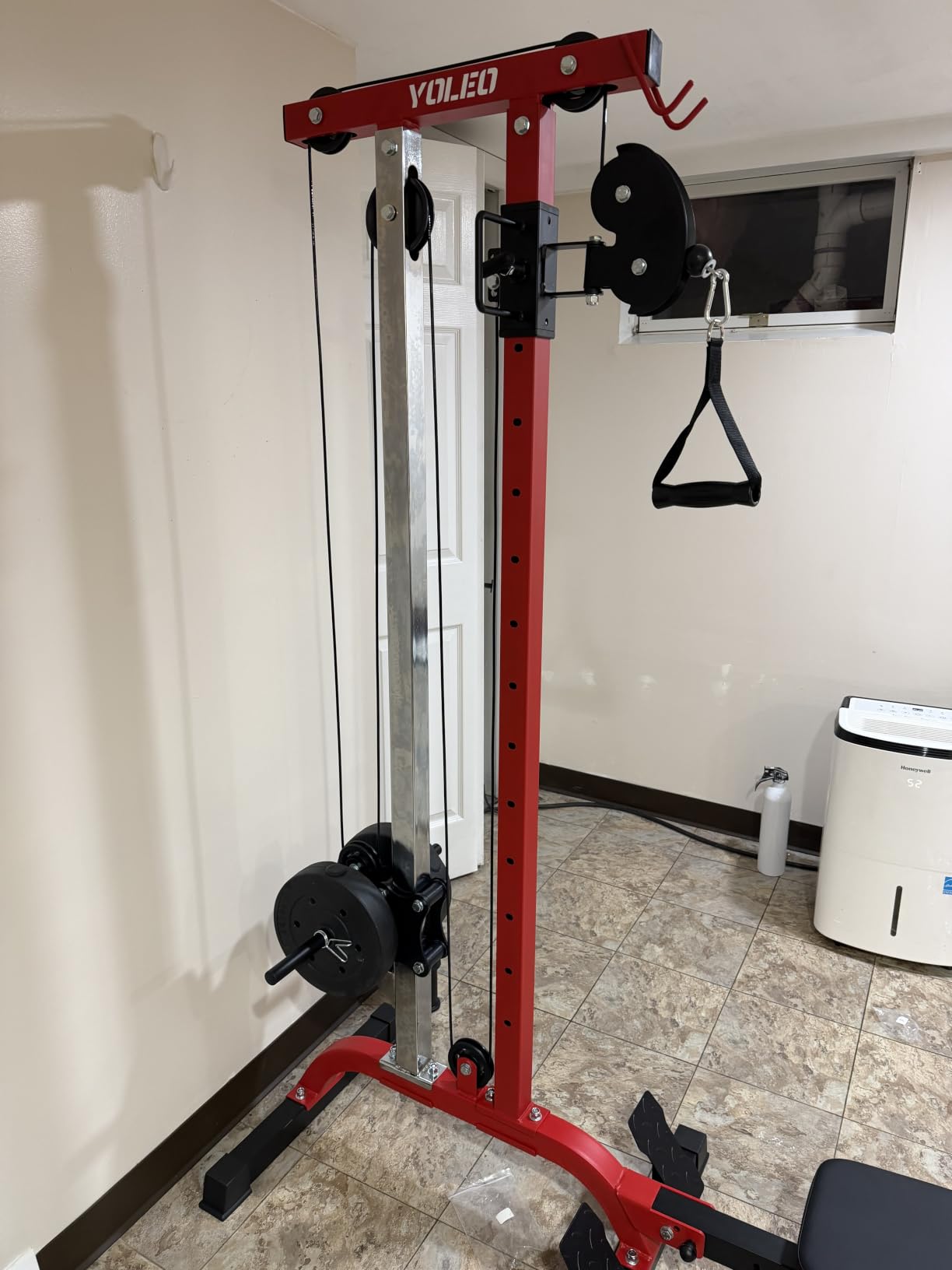 YOLEO 2-in-1 Adjustable Rowing Cable Machine & LAT Pulldown Station for Home Gym, Foldable Space Saver with 6 Attachments, Supports 450 Lbs Weight Plates customer photo 2