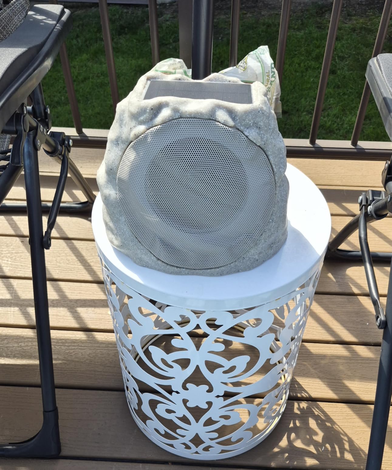 Outdoor Speakers With Lights Show Bluetooth Speakers Waterproof Patio TWS Connection Outdoor Bluetooth Speakers Wireless Solar Powered and Rechargeable Rock Speakers for Patio Pool 2Packs(Stone) customer photo 1