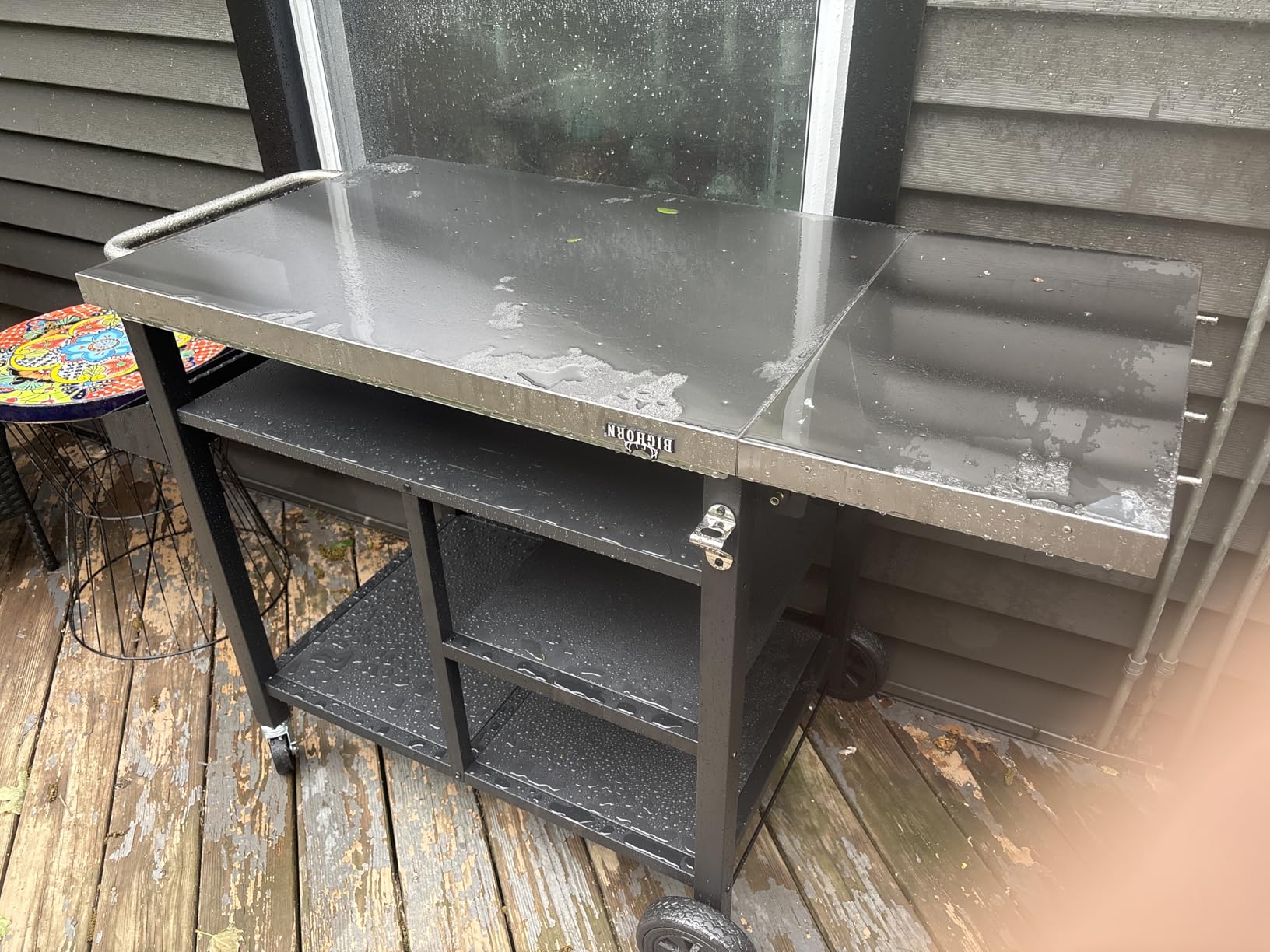 BIG HORN OUTDOORS Grill Cart, Stainless Steel Outdoor Grill Table for Infrared Grill, Pizza Oven Stand Compatible with Big Horn, Ninja, Ooni Pizza Ovens, Outdoor Cooking Table, 48.4