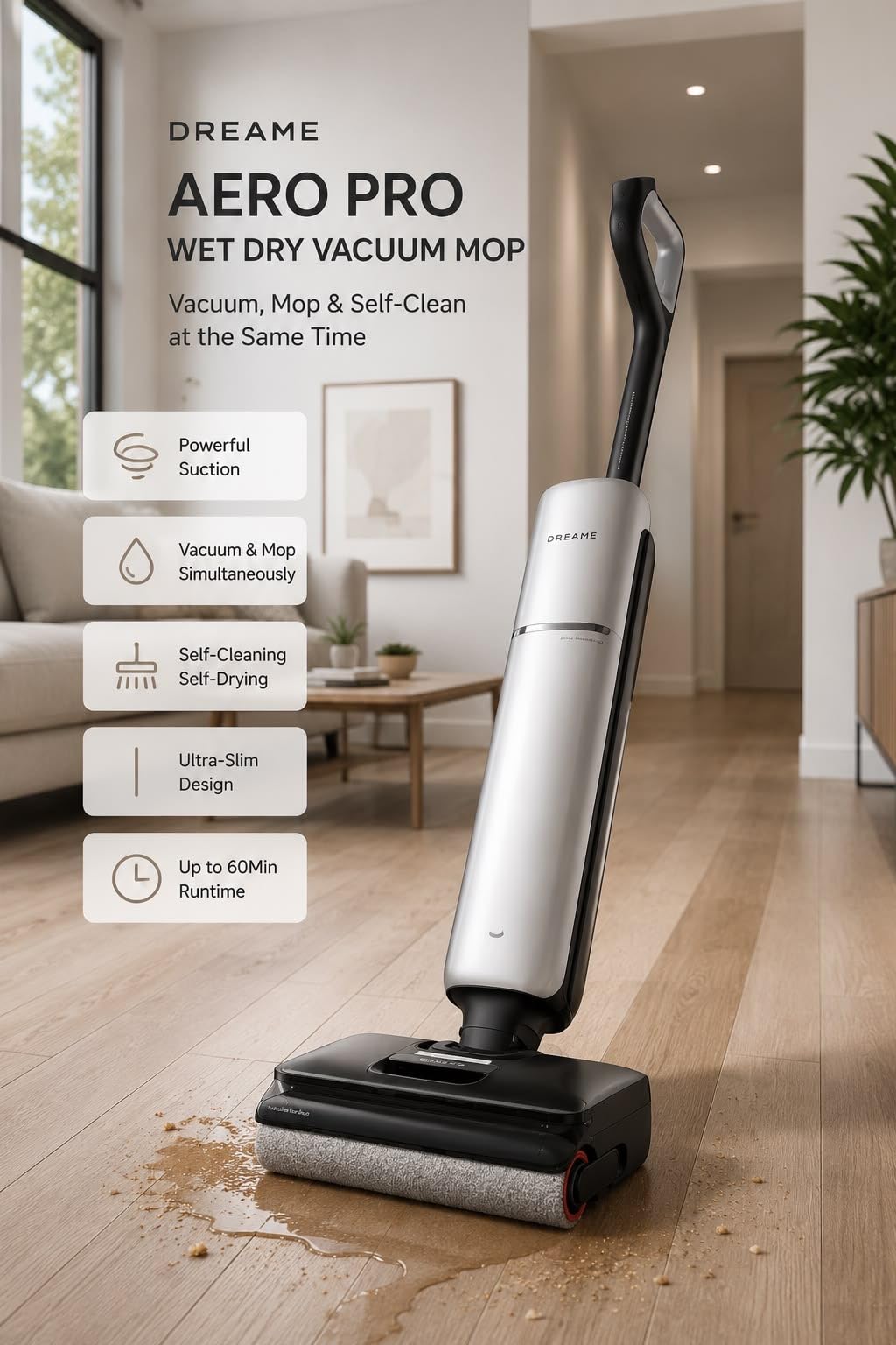 DREAME Aero Wet Dry Vacuum Cleaner, All-in-ONE Vacuum Mop for Wet & Dry Messes, 0 Hair Residue Great for Pet Owners, One-Press Self-Clean, 180° Lie Flat, 35mins Runtime for Hard Floor Cleaning customer photo 1