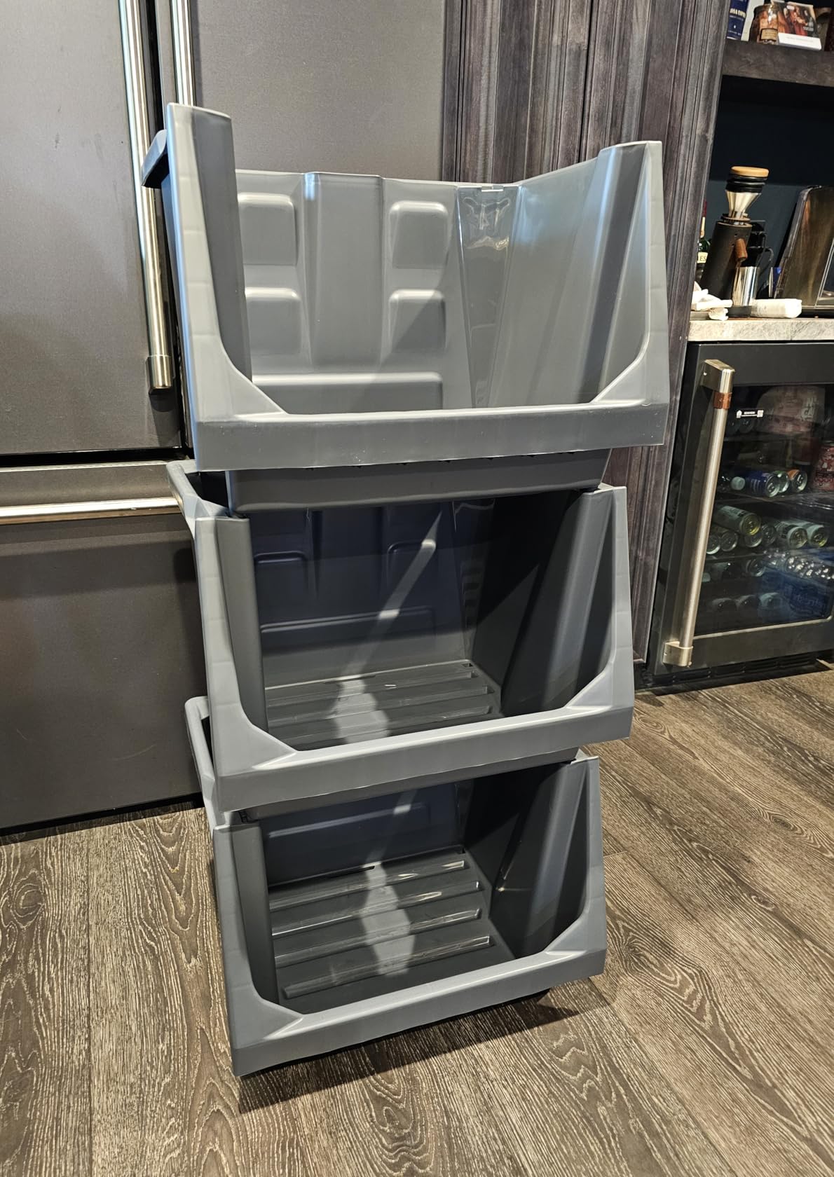 IRIS USA Open Front Storage Bins, Heavy Duty Stackable Bins, 3 Pack, Dark Gray customer photo 2