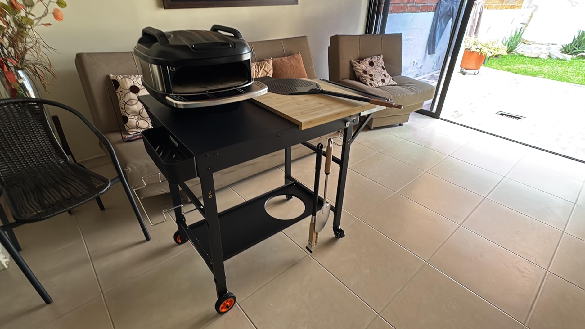 Pizza Oven Table for Ooni Pizza Ovens, Grill Cart Table with Topping Station, Pizza Stand with Wheels, Expansive Countertop Pizza Oven Accessories for Party Fit Blackstone Ninja Cuisinart Gozney customer photo 1