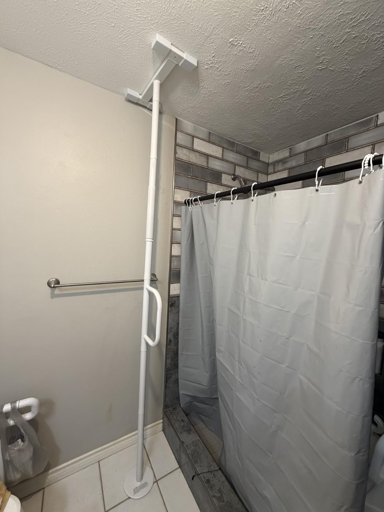 Stander Double Handle Non-Rotating Floor to Ceiling Grab Bar, No-Drill Tension Mounted Transfer Pole for Seniors, Bath Safety & Bedside Assist Rail for Home Standing Support & Fall Prevention, White customer photo 2